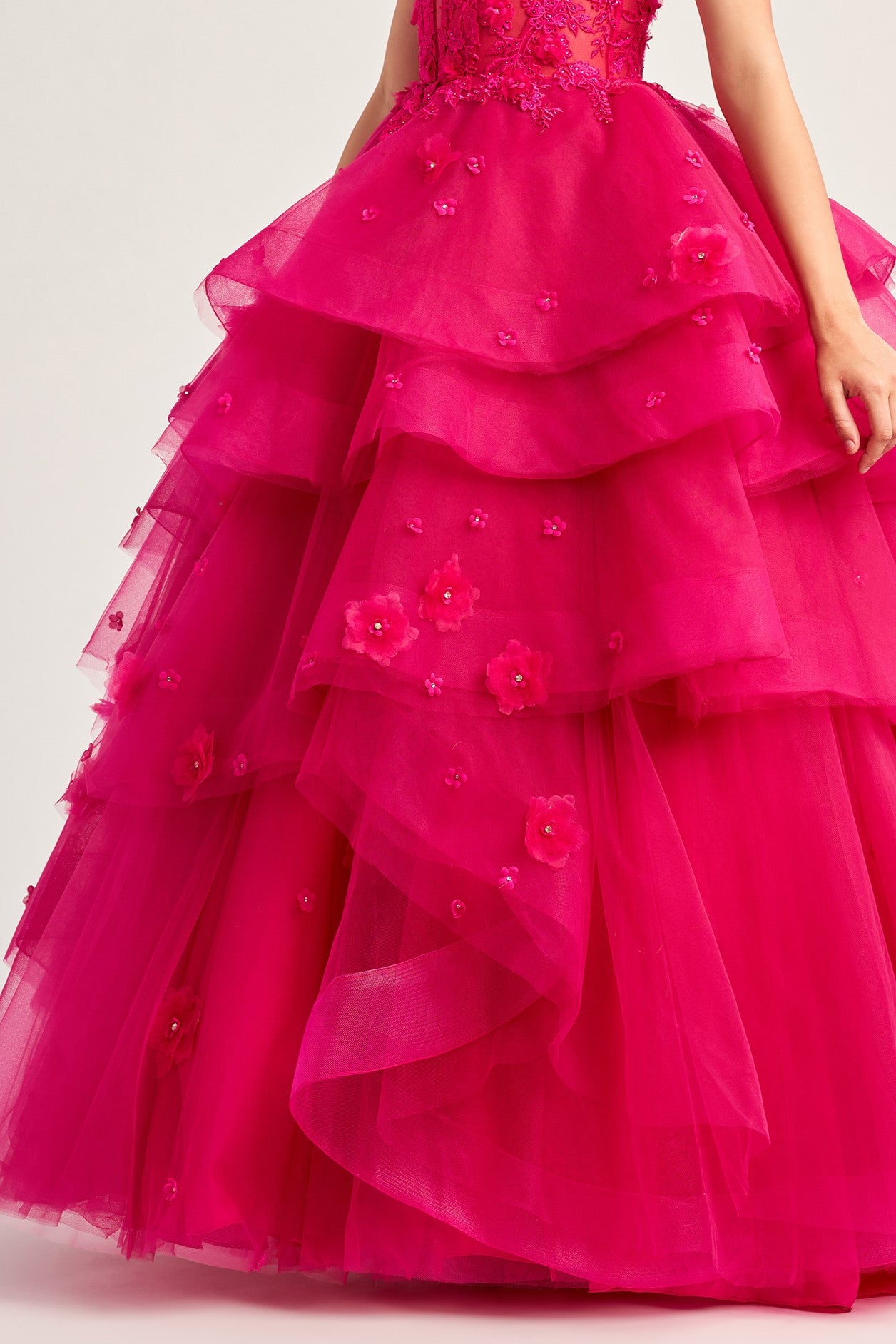 3D Floral Applique Layered Ball Gown