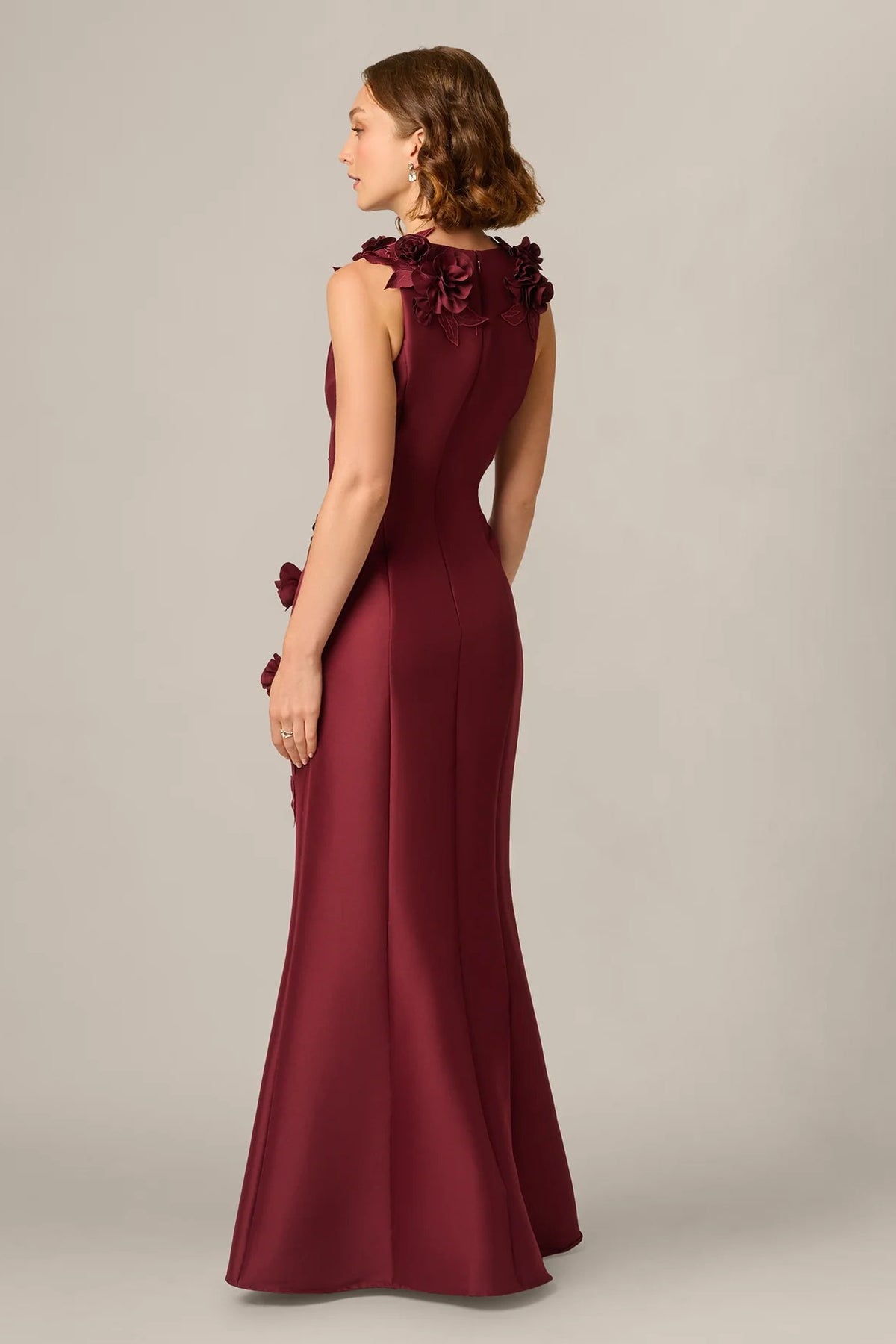 3D Floral Vine Stretch Mikado Mermaid Gown