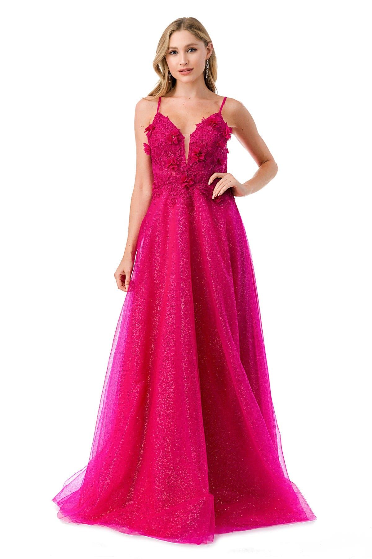 3D Flower Shimmer Tulle Gown