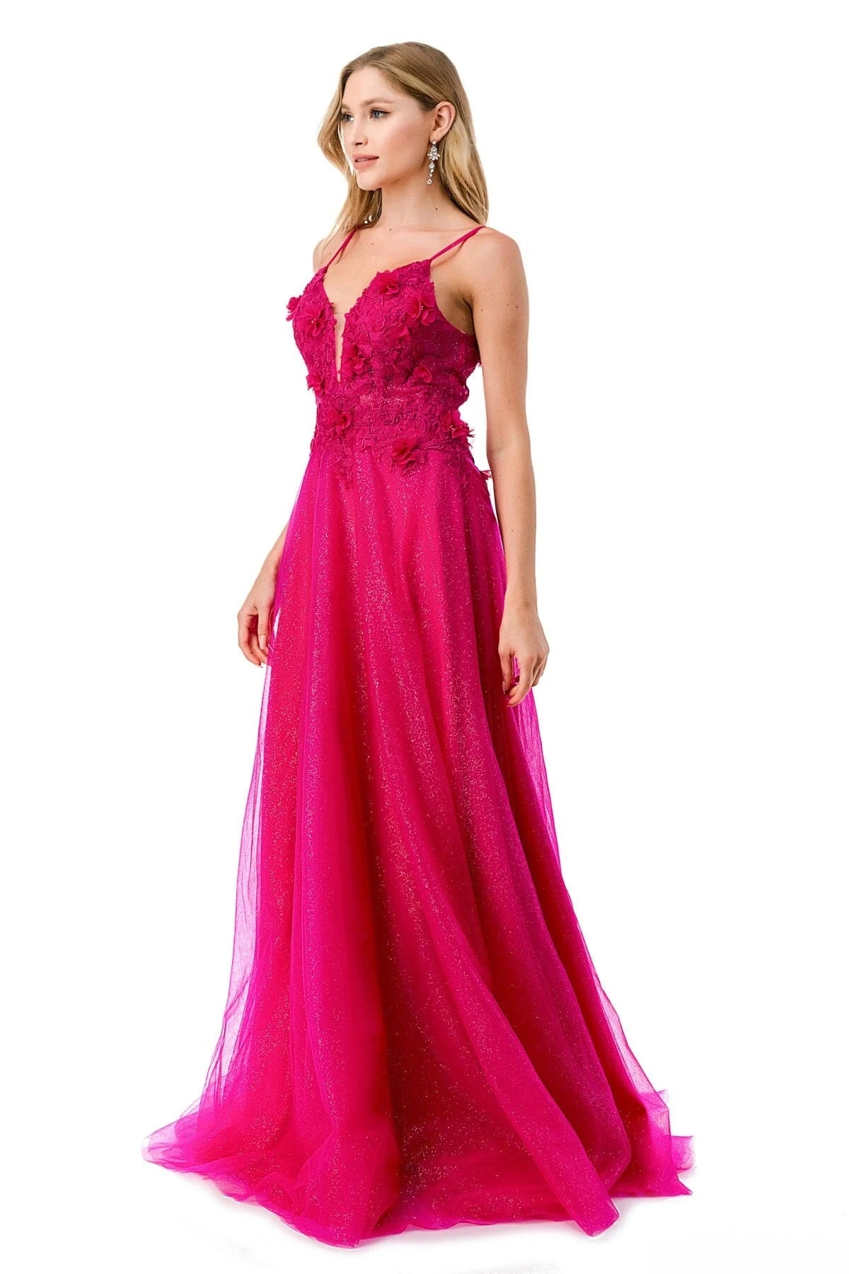 3D Flower Shimmer Tulle Gown