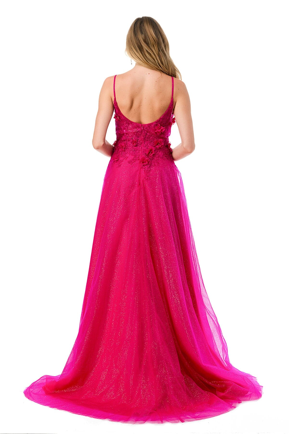 3D Flower Shimmer Tulle Gown