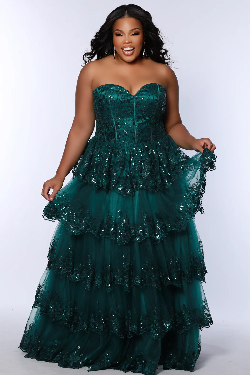 Another Level Strapless Tiered Curvy Gown