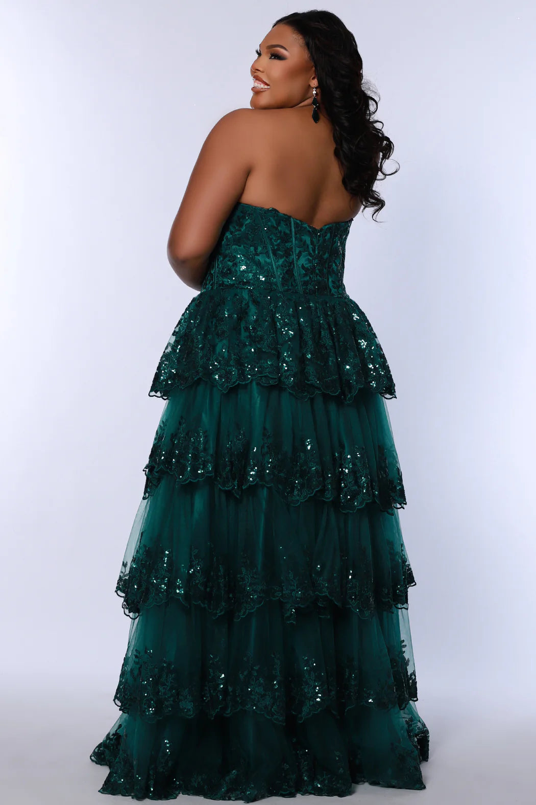 Another Level Strapless Tiered Curvy Gown