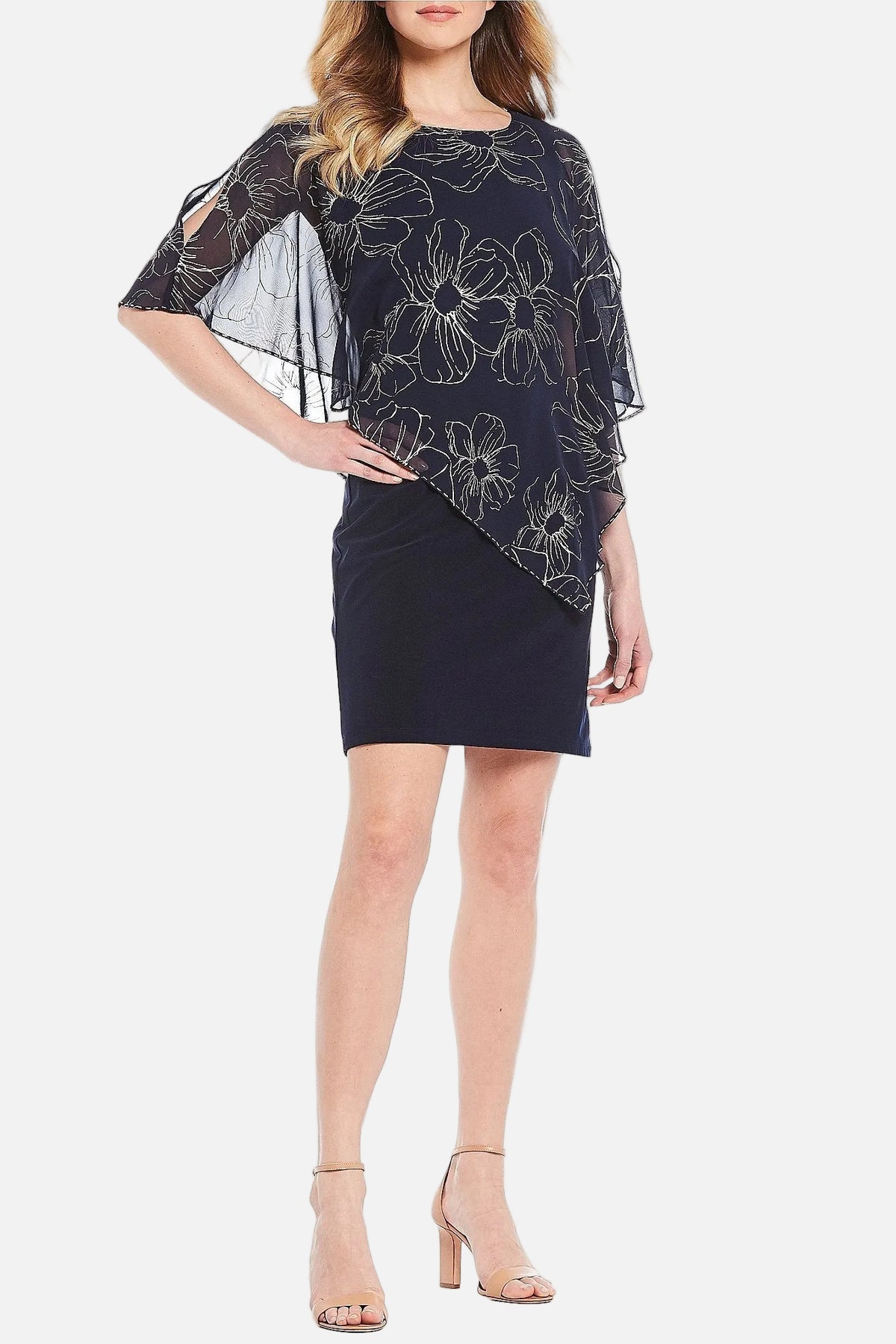 Asymmetric Chiffon Overlay Dress