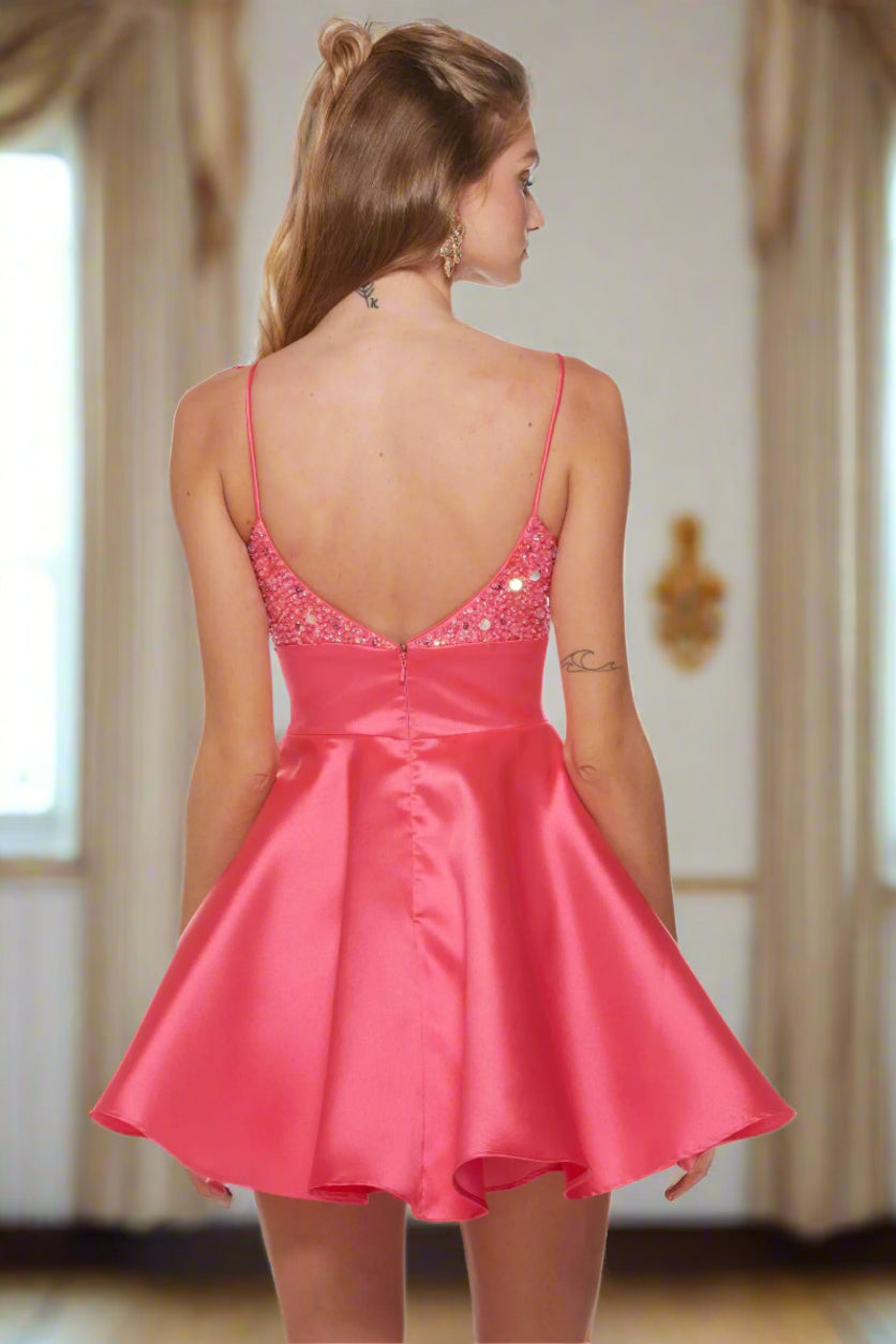 Beaded Bodice Mikado Short Dress