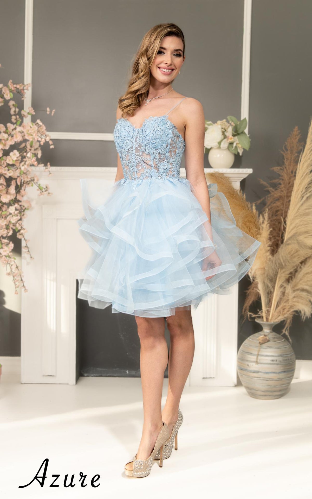 Beaded Corset Style Layered Tulle Short Dress