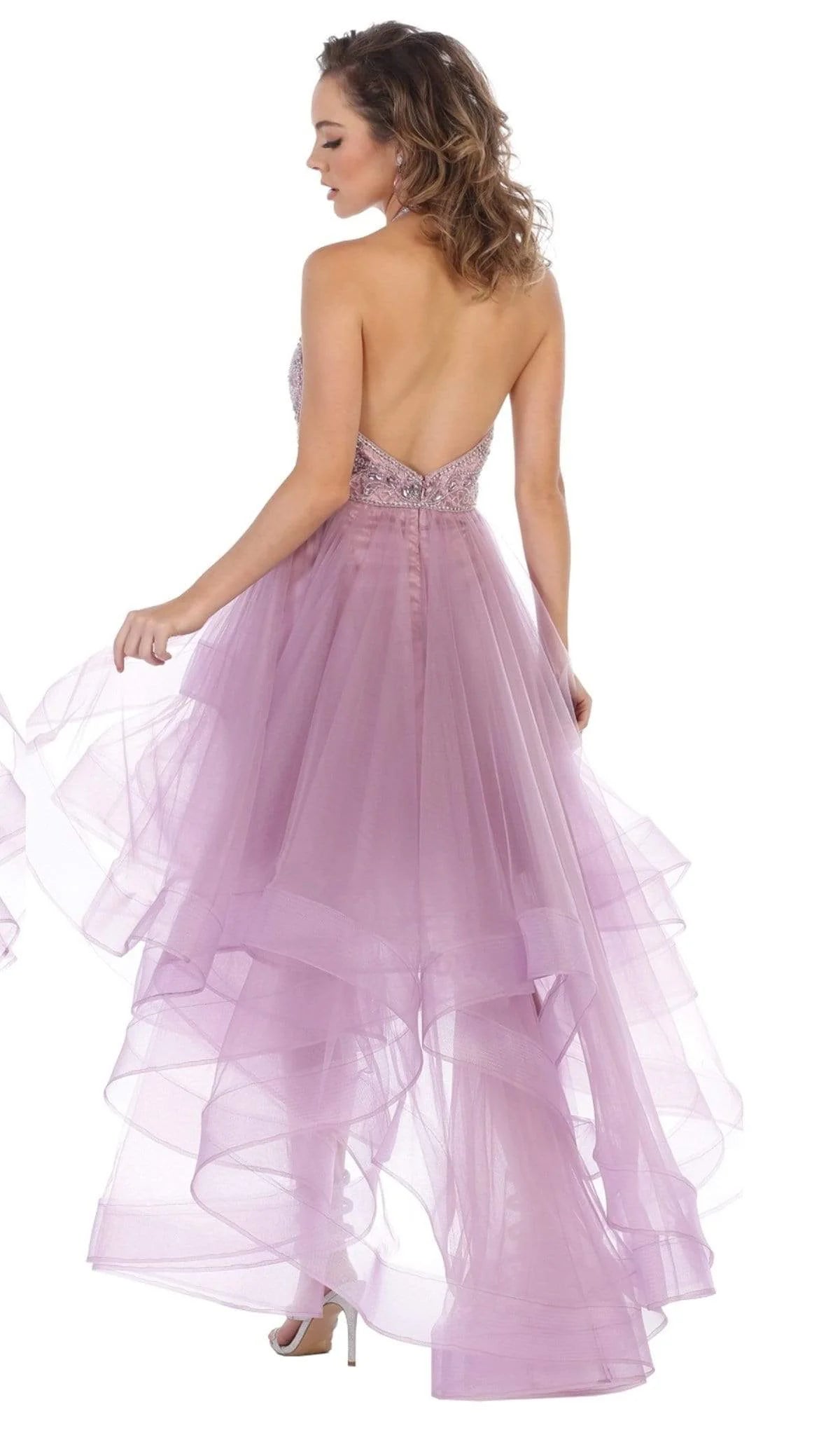 Beaded High Low Halter Dress