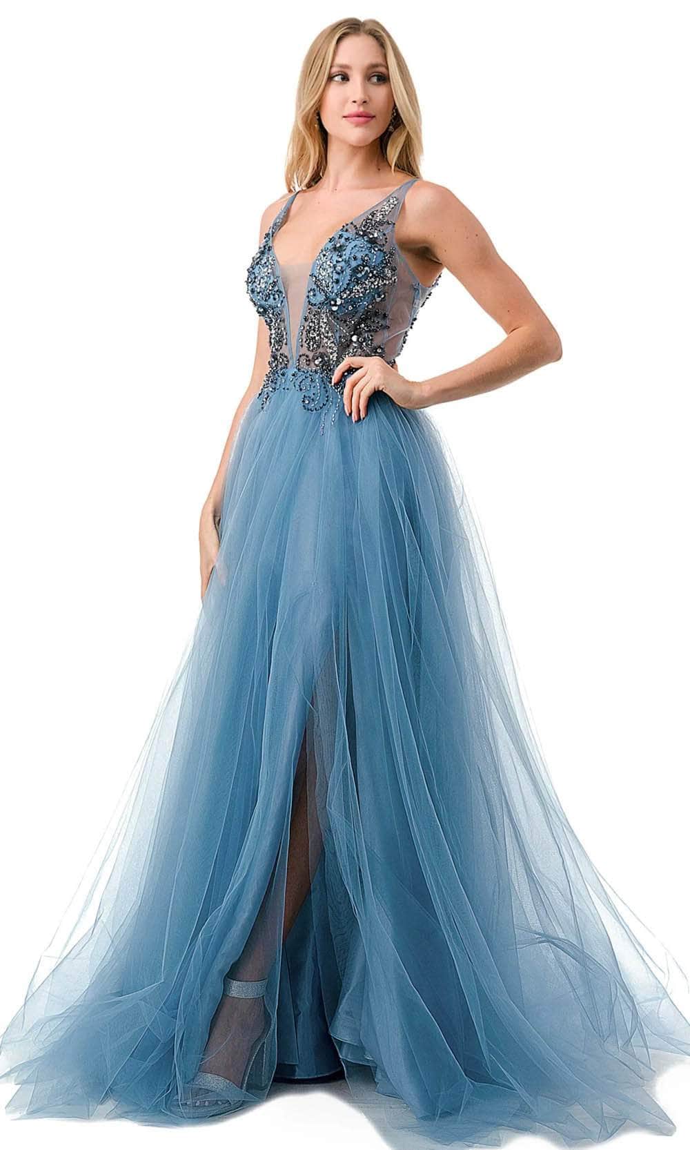 Beaded Illusion Bodice Tulle Gown