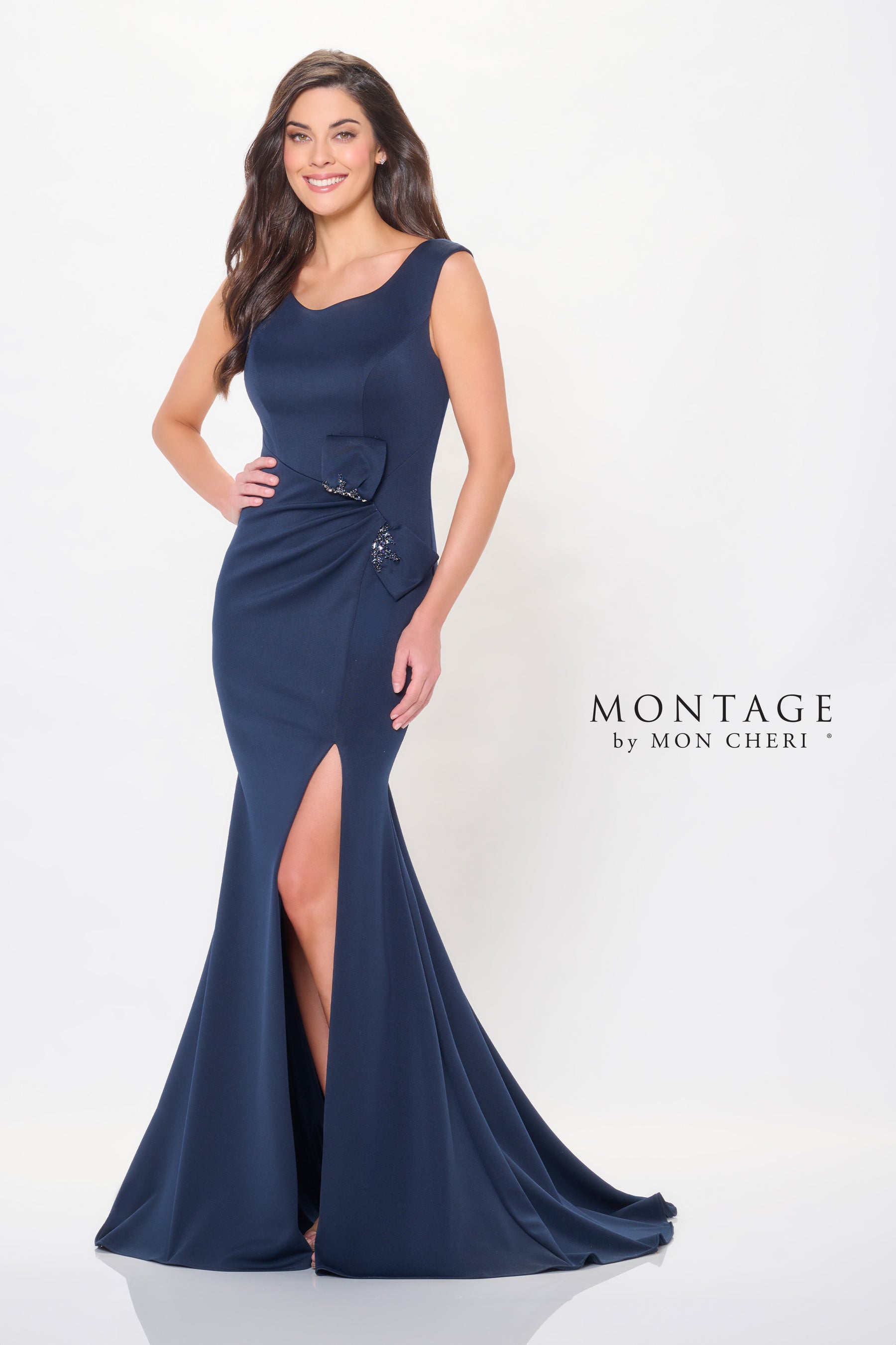 Bow Embellished Round Neck Gown