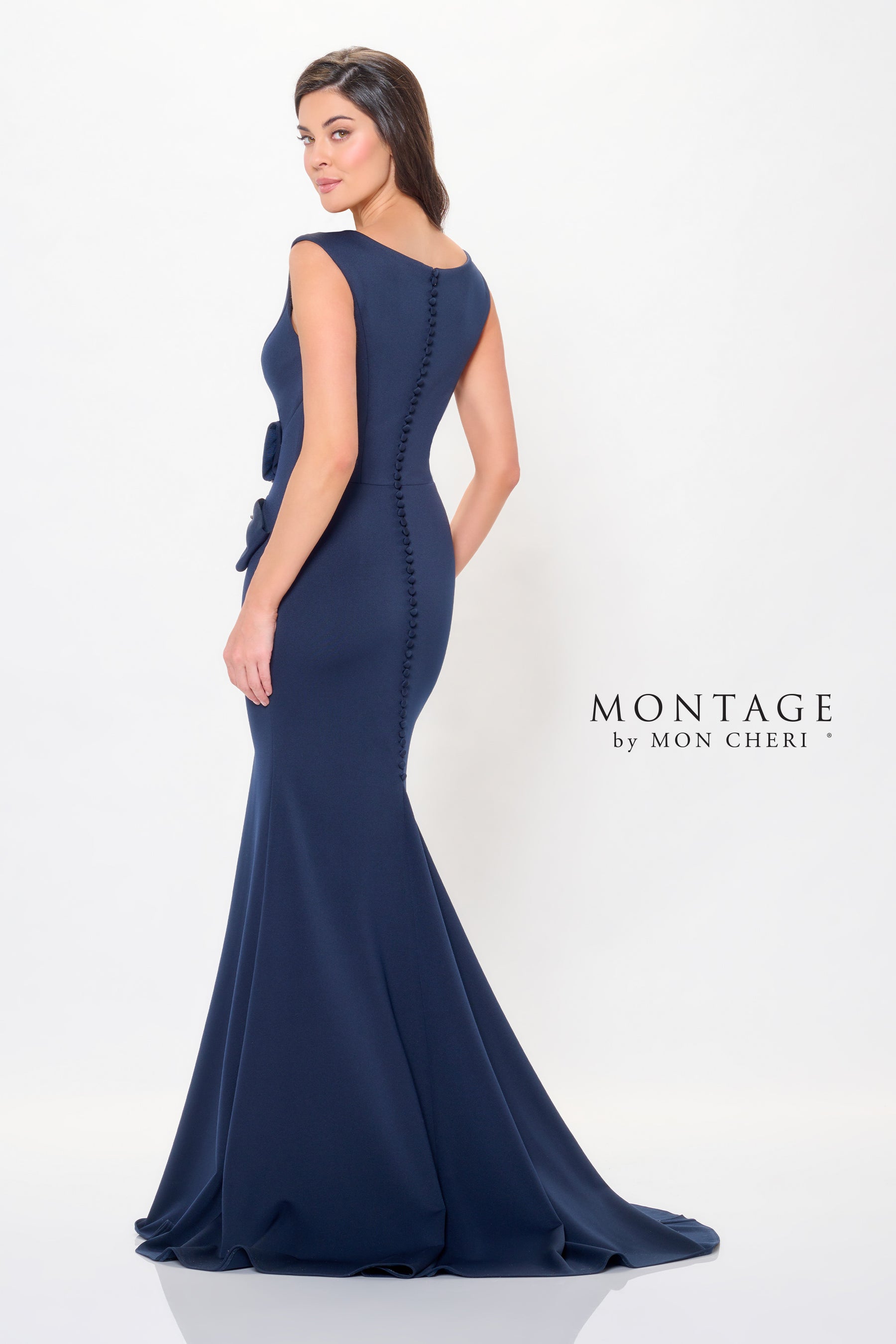 Bow Embellished Round Neck Gown