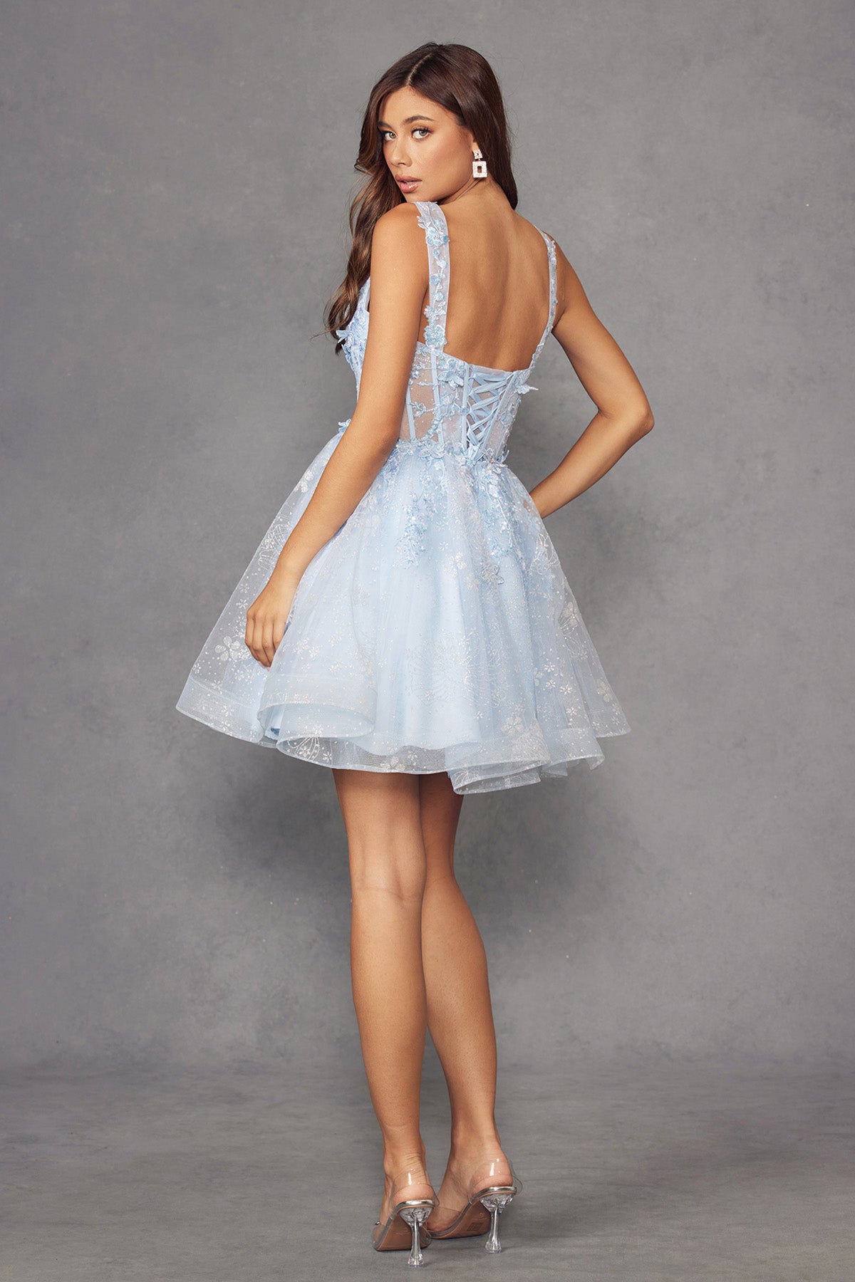 Butterfly Applique Short Glitter Tulle Dress