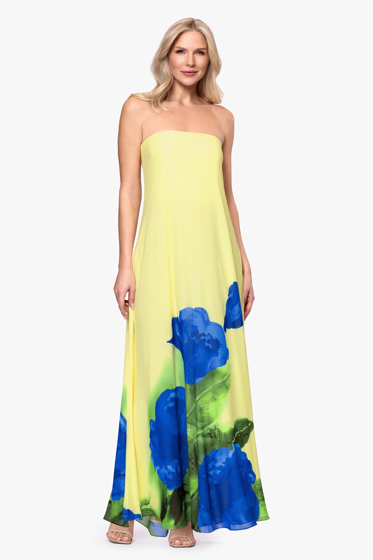 Carmen Bold Floral Strapless Maxi Dress