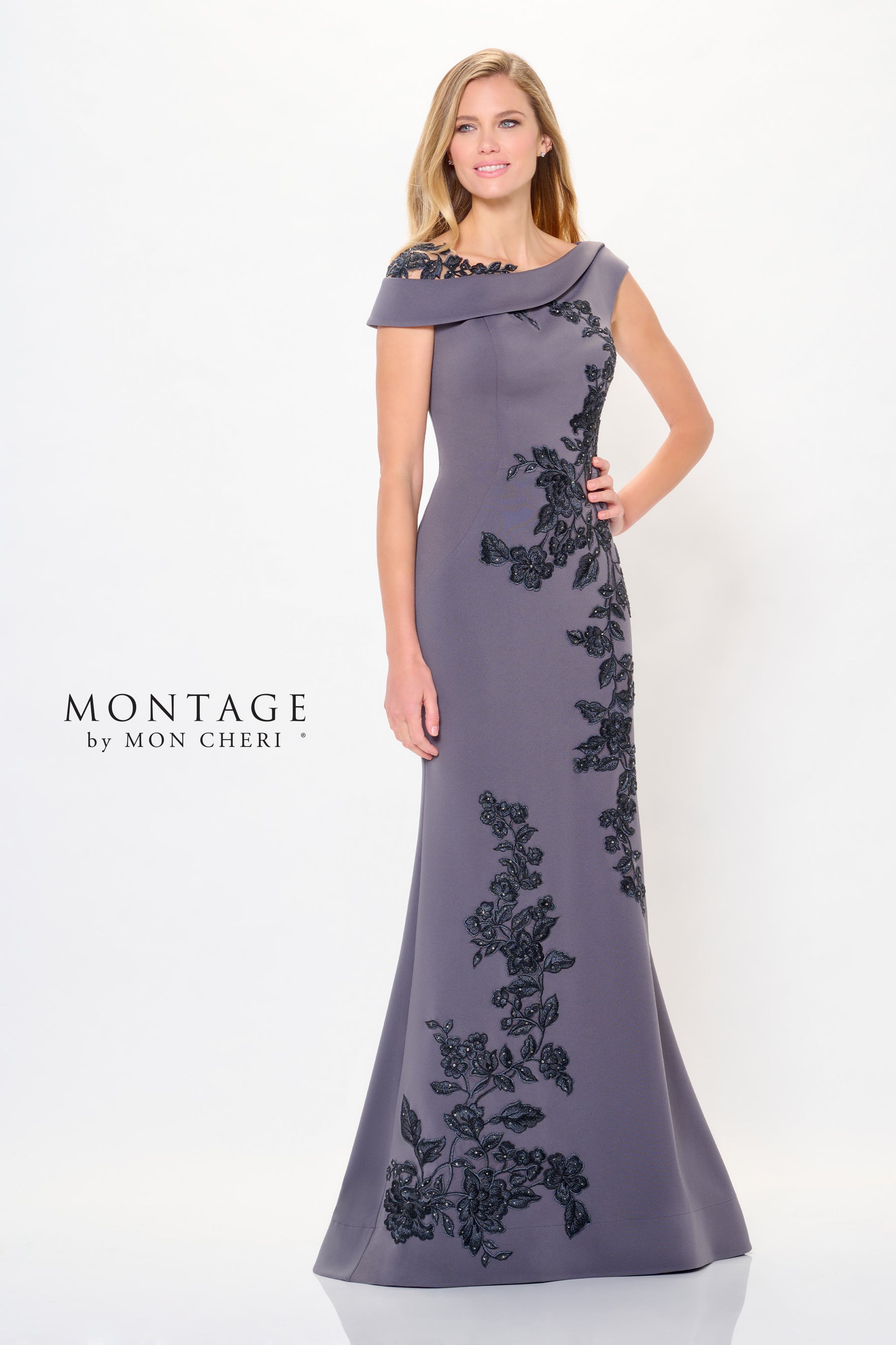 Cascading Floral Applique Mermaid Gown
