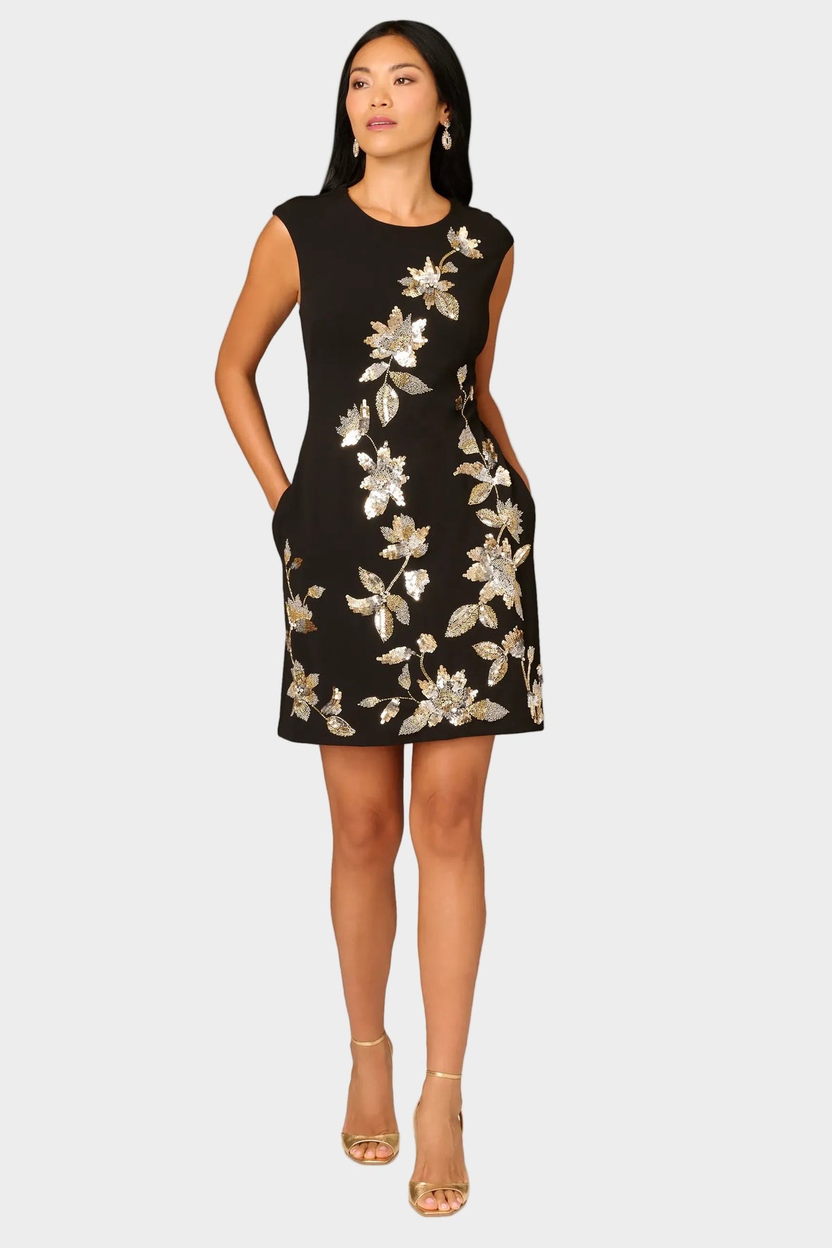 Cascading Sequin Flowers Cocktail Dress