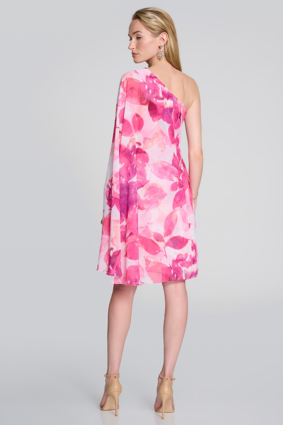 Chiffon One Shoulder Floral Cape Dress