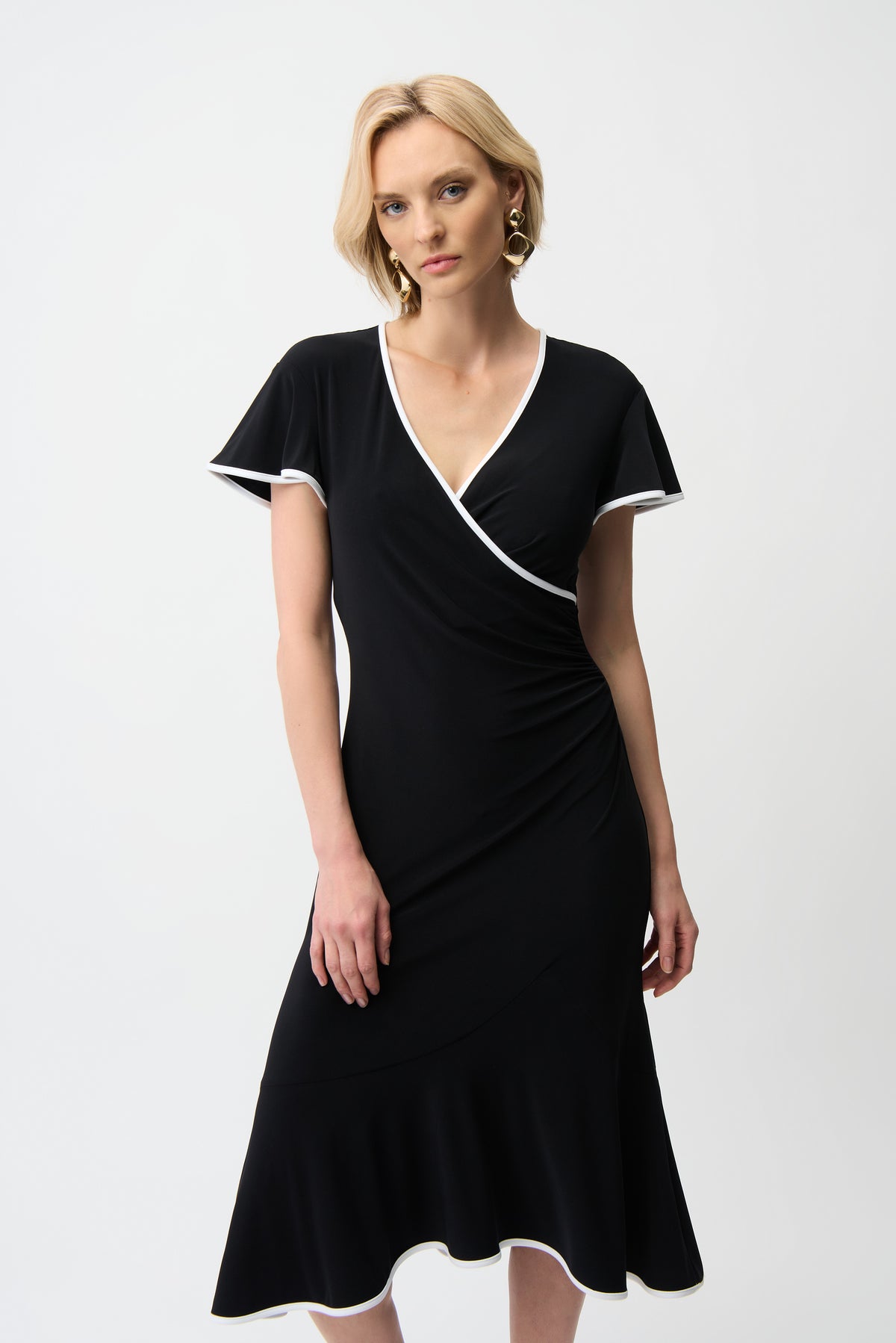 Contrast Trim Flutter Sleeve Wrap Dress