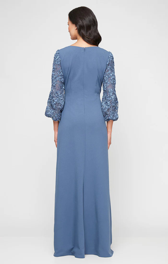 Crepe V-Neck Dress with Soutache Illusion Sleeves