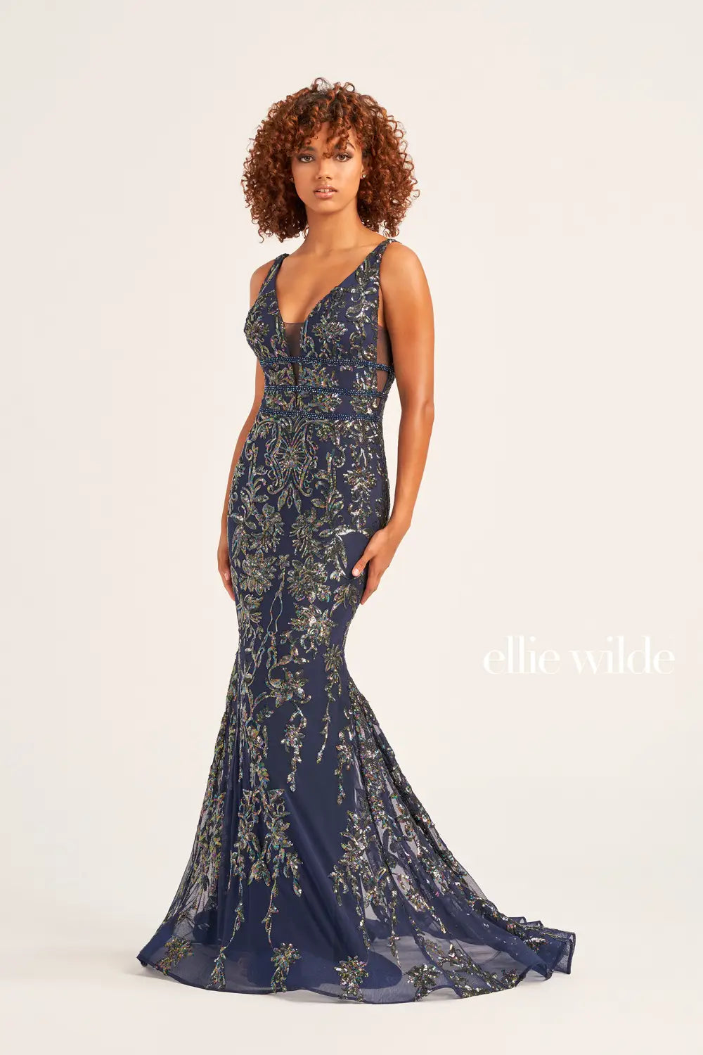 Crystal Beaded Fit and Flare Gown