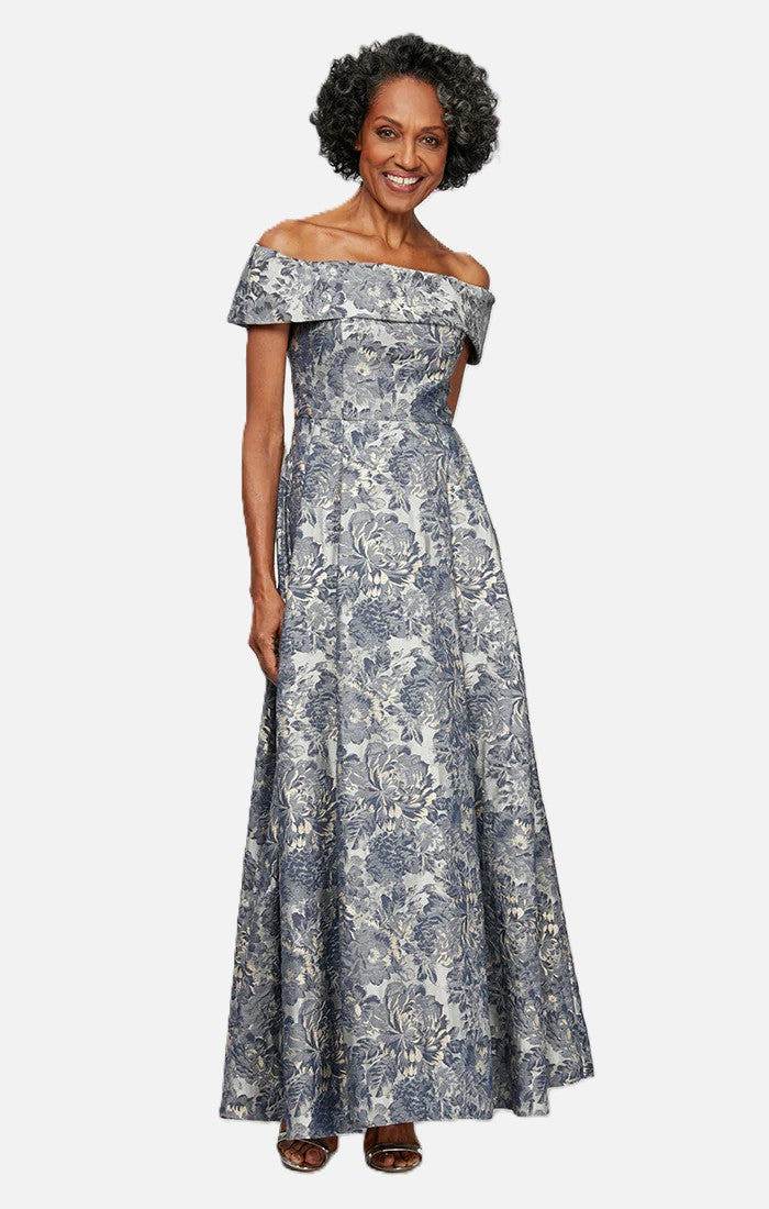 Curvy Floral Printed Off Shoulder Ballgown