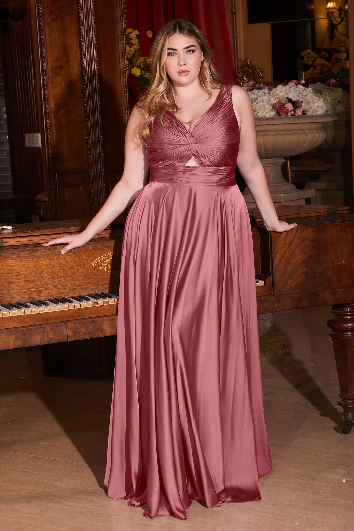 Curvy Gathered Keyhole Twisted Bodice Gown