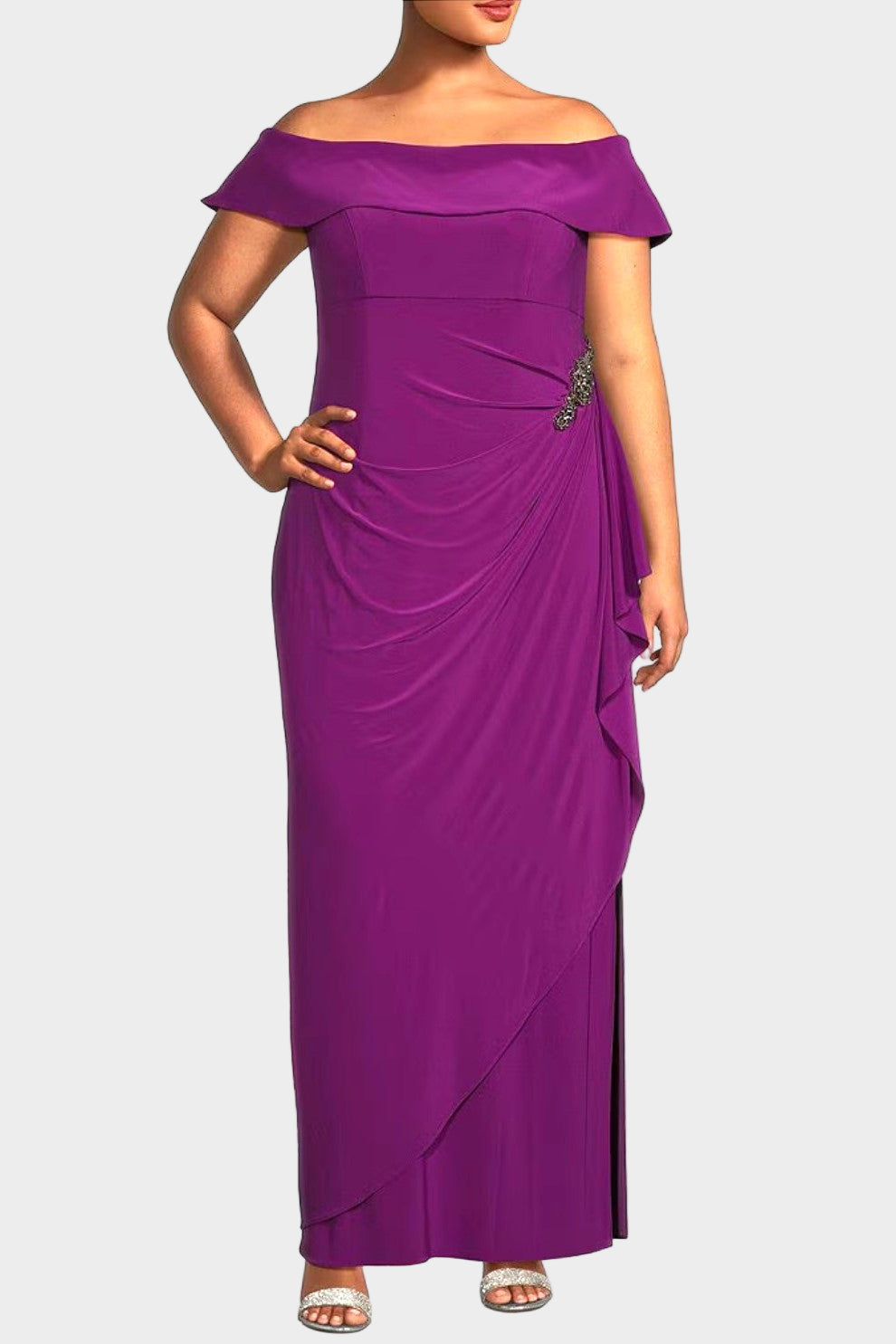 Curvy Off Shoulder Side Ruched Gown | Lizzy's by Cathy Allan Curvy Off Shoulder Side Ruched Gown | Lizzy's by Cathy Allan