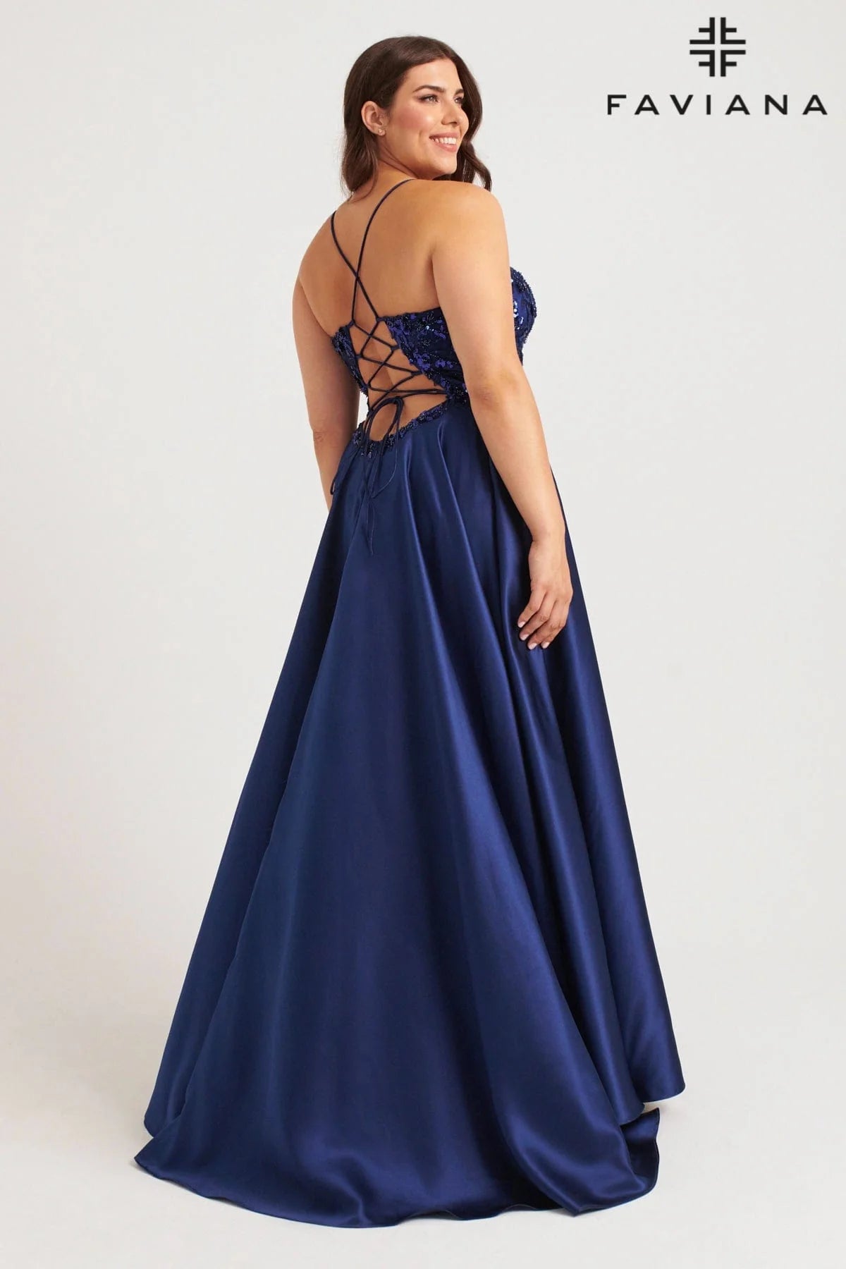 Curvy Sequin Applique V-Neck Silky Gown