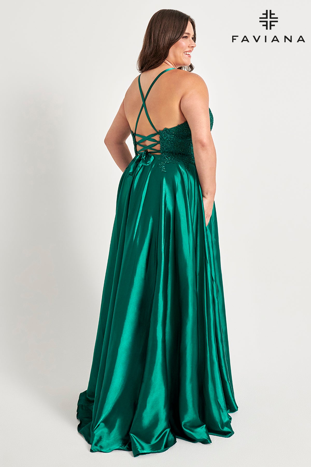 Curvy Size Lace Bustier and Corset Back Flowy Gown