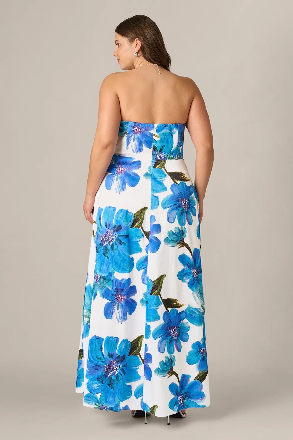 Curvy Strapless 3D Floral Beaded Dupioni Gown