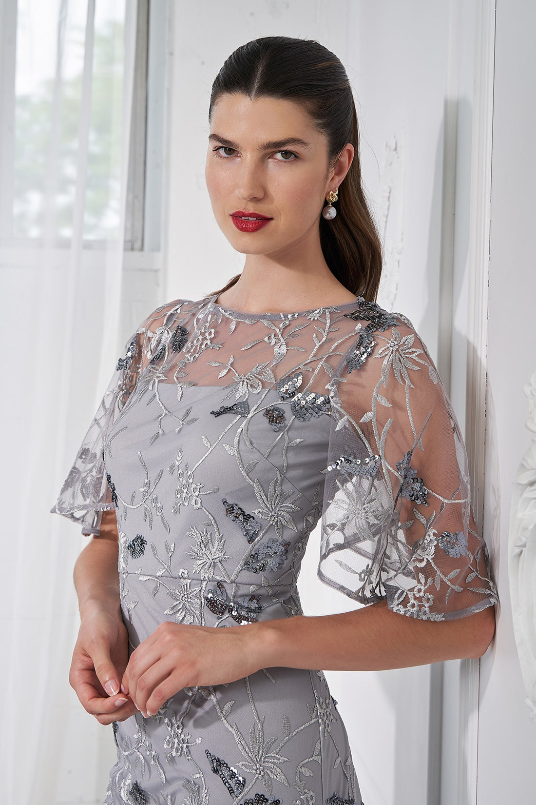 Daphne Flutter Column Gown