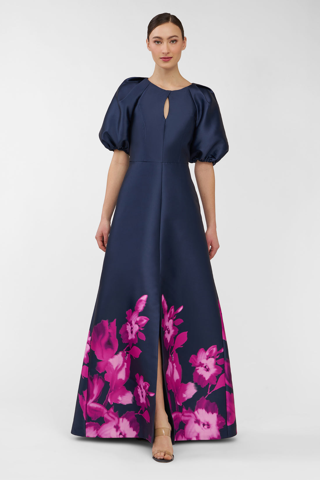 Delfina Statement Sleeve Midnight And Pink Gown
