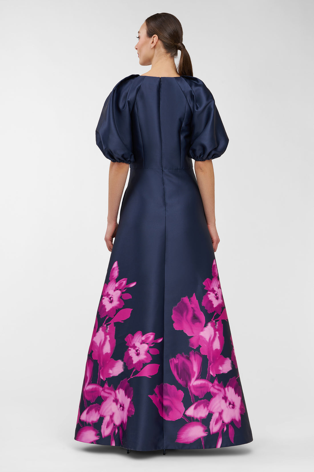 Delfina Statement Sleeve Midnight And Pink Gown