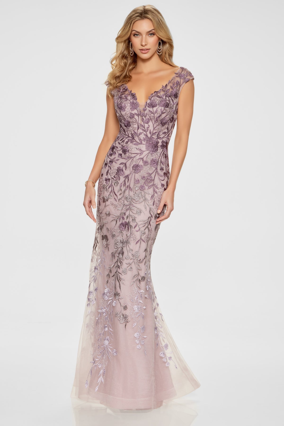 Delicate Floral Embroidered Trumpet Gown