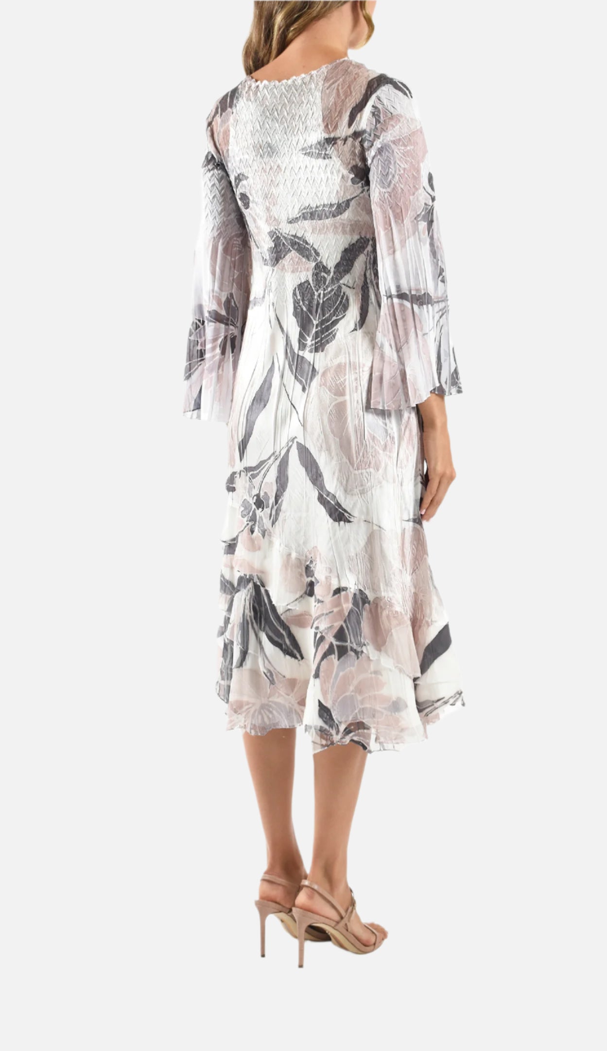 Desert Flora Tiered Diagonal Dress with Fluted Sleeves
