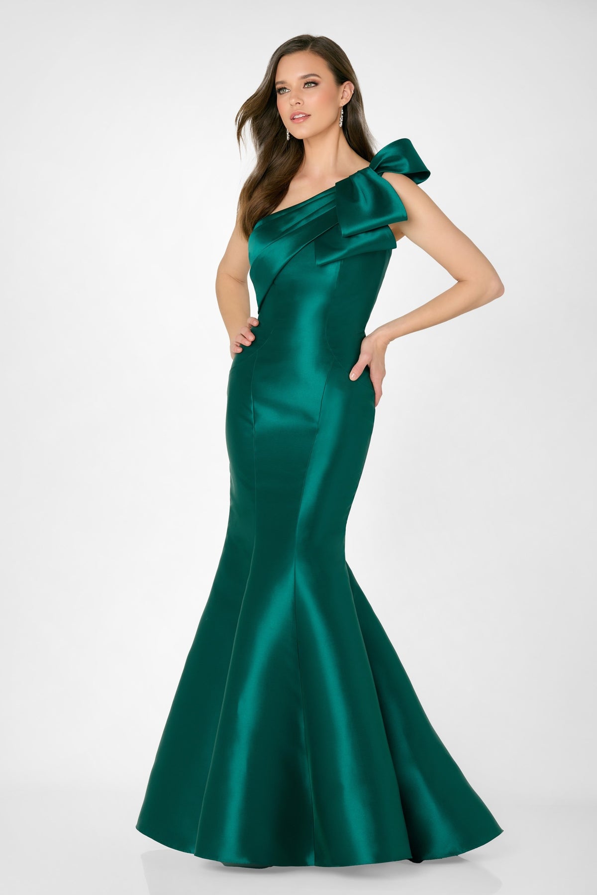 Dramatic Bow One Shoulder Mikado Gown