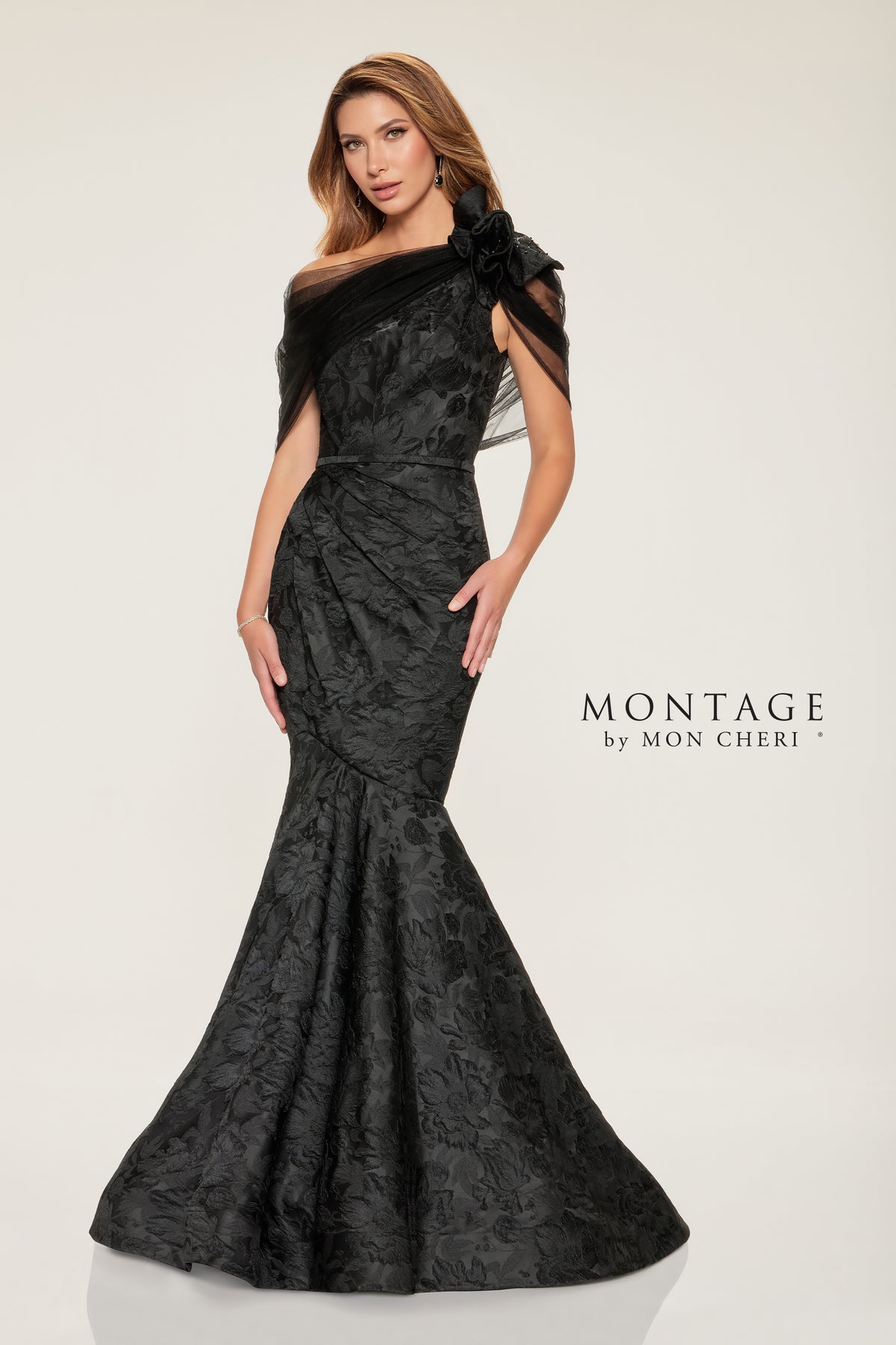 Dramatic Floral Brocade One Shoulder Gown