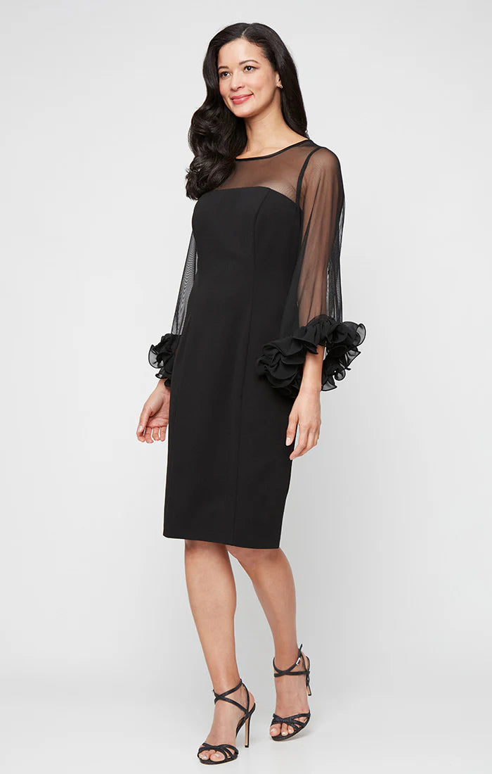 Dramatic Sheath Dress with Illusion Neckline & Sleeves