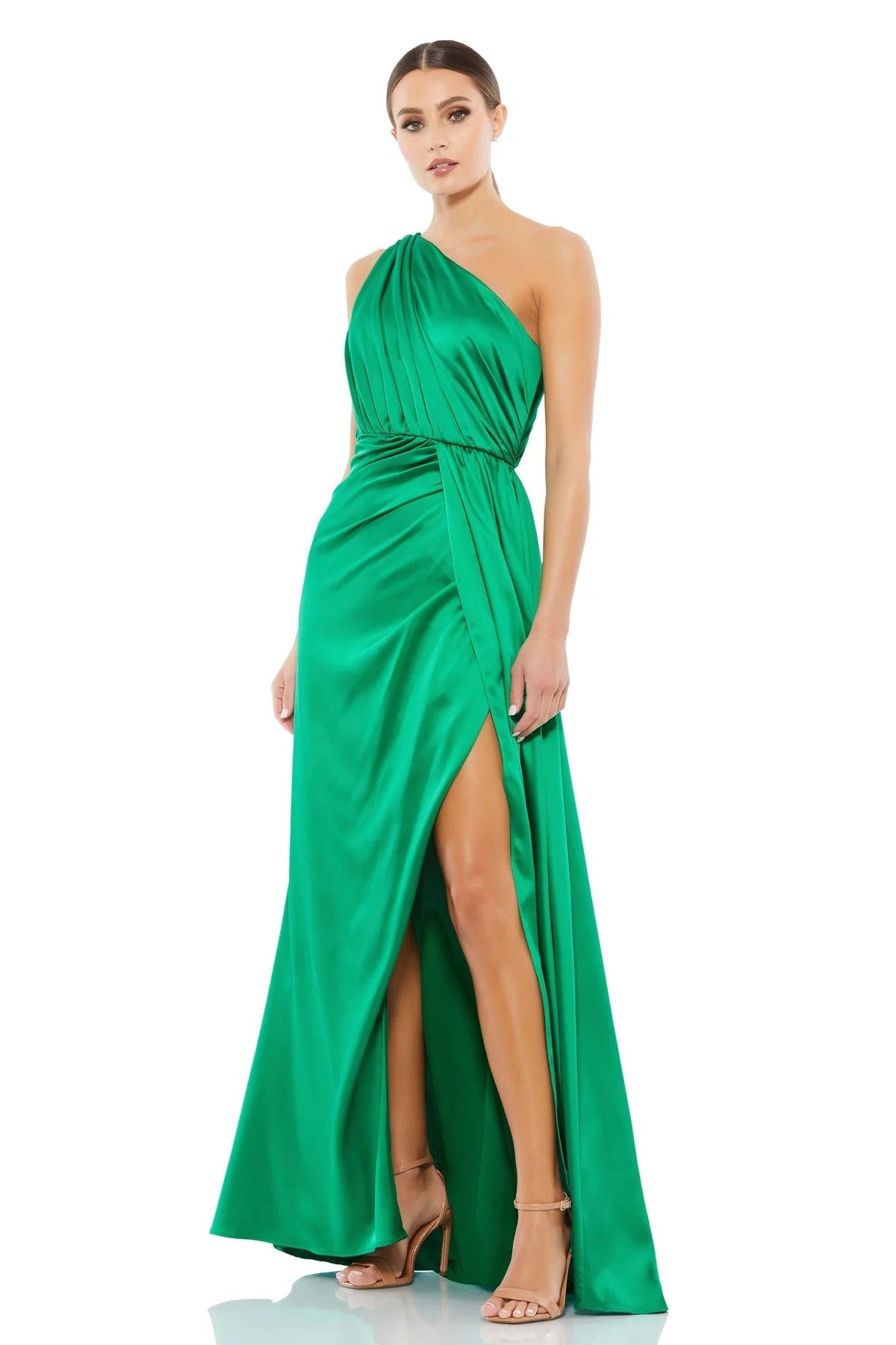 Draped One Shoulder Satin Gown