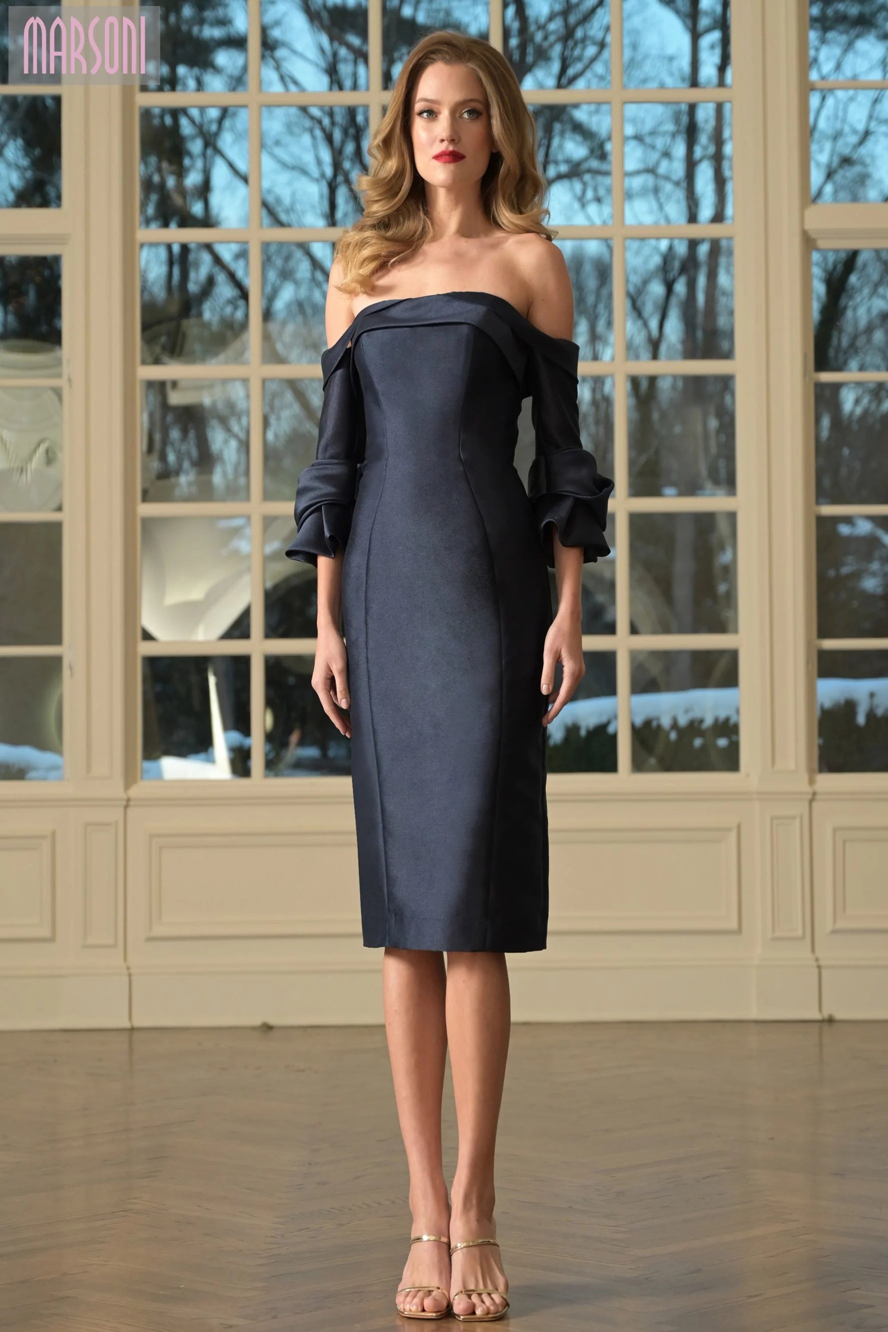 Elegant Off Shoulder 3/4 Sleeve Cocktail Dress | Lizzy's by Cathy Allan Elegant Off Shoulder 3/4 Sleeve Cocktail Dress | Lizzy's by Cathy Allan