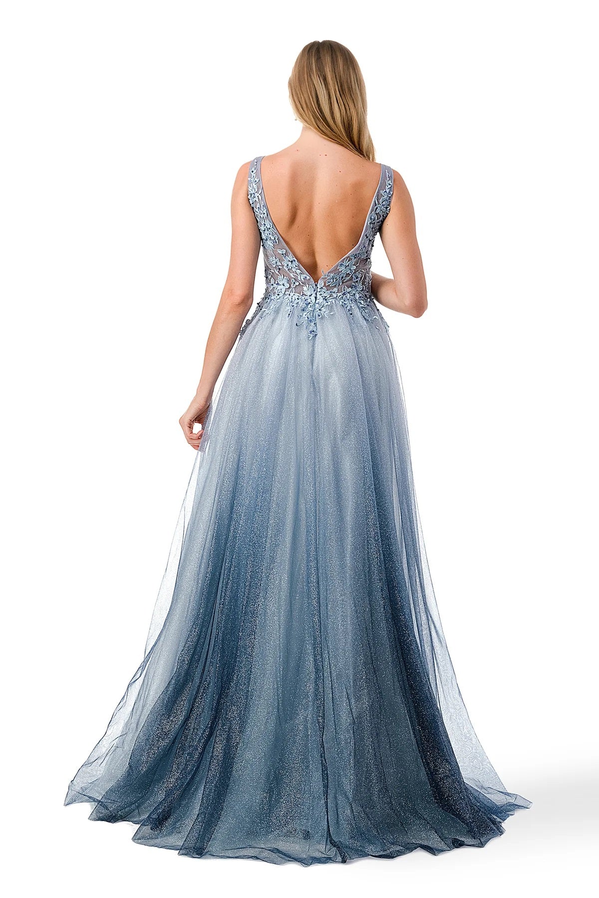 Embellished Floral Applique Ombre Tulle Dress