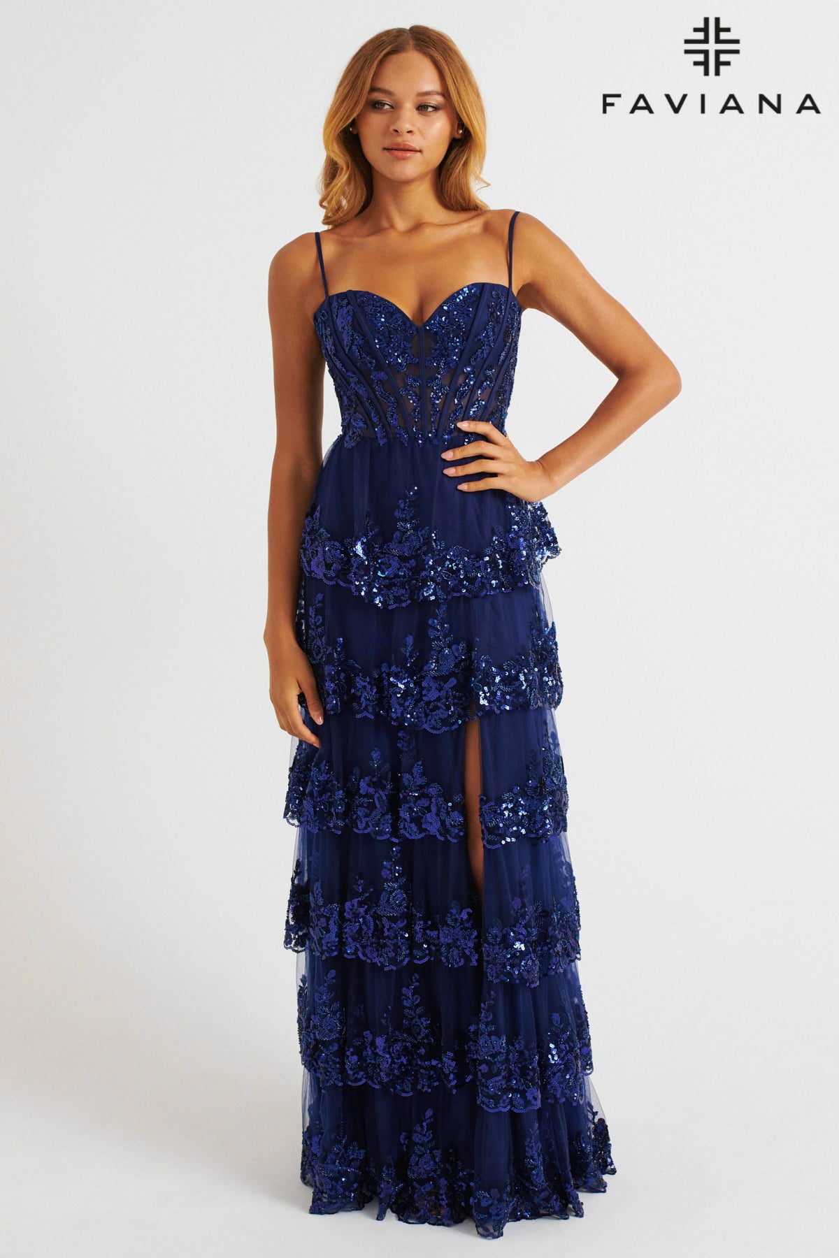 Embellished Layered Tulle Corset Bodice Gown