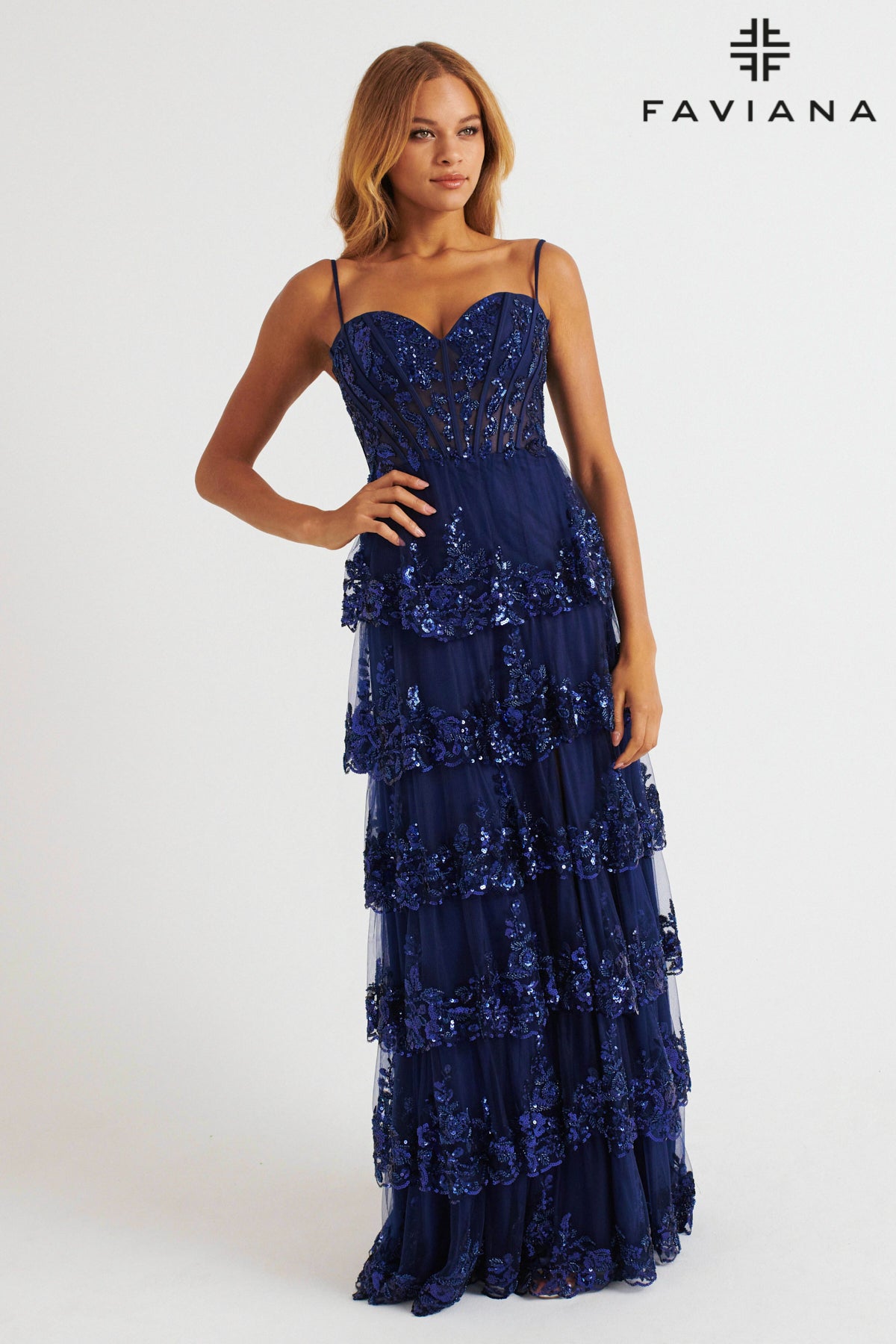 Embellished Layered Tulle Corset Bodice Gown