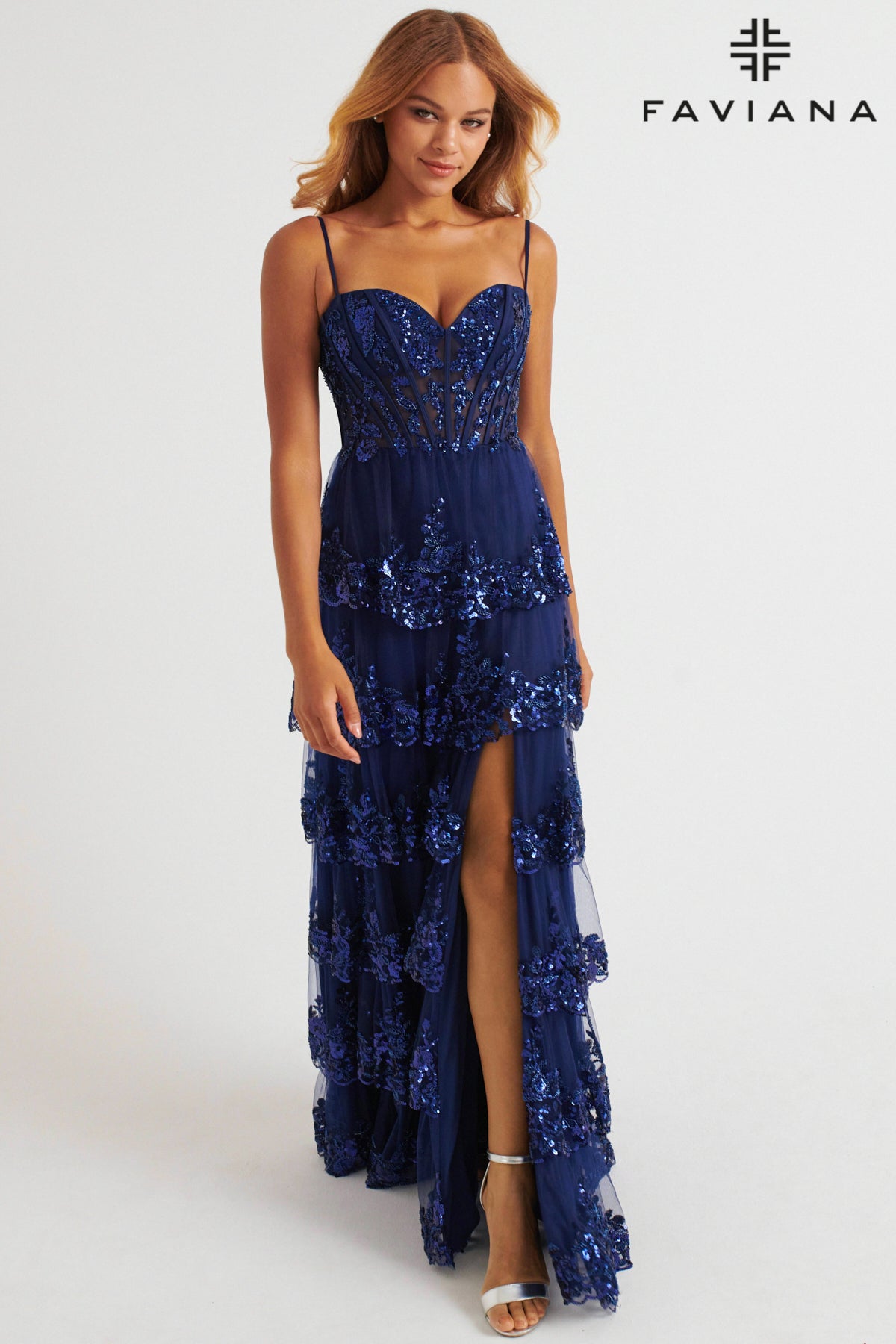 Embellished Layered Tulle Corset Bodice Gown