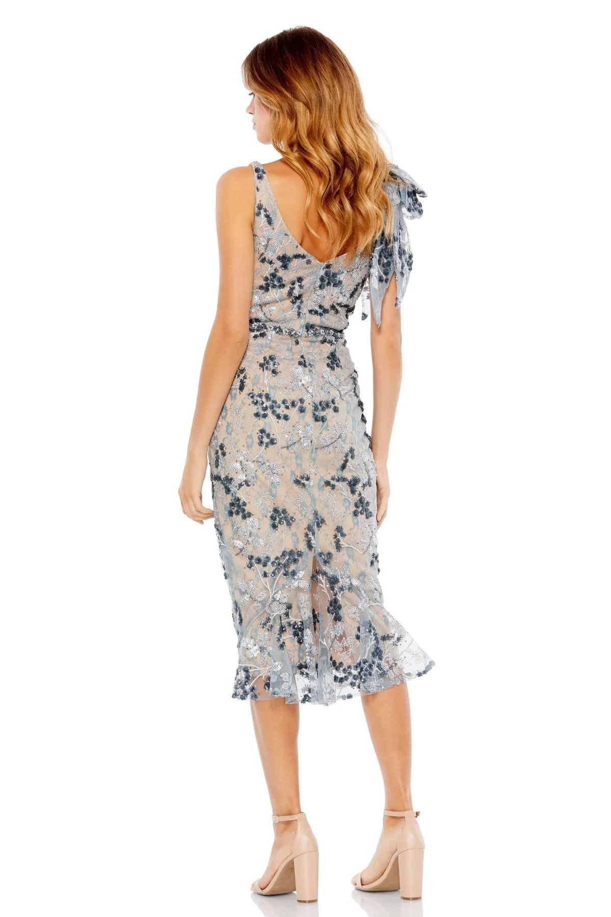 Embellished Shoulder Beaded Midi Dress