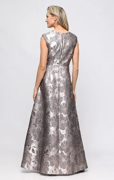 Embossed Metallic Floral Jacquard Gown