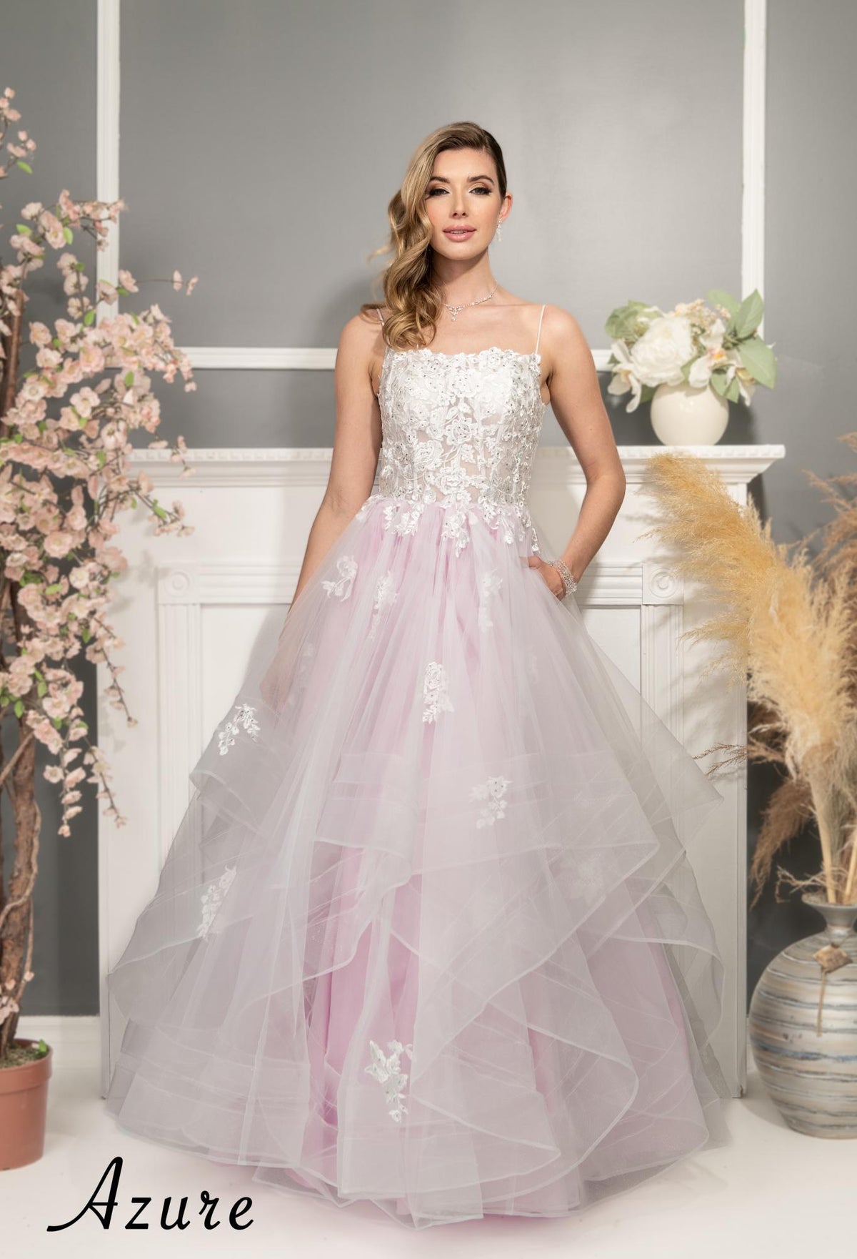 Embroidered Layered Tulle Corset Gown
