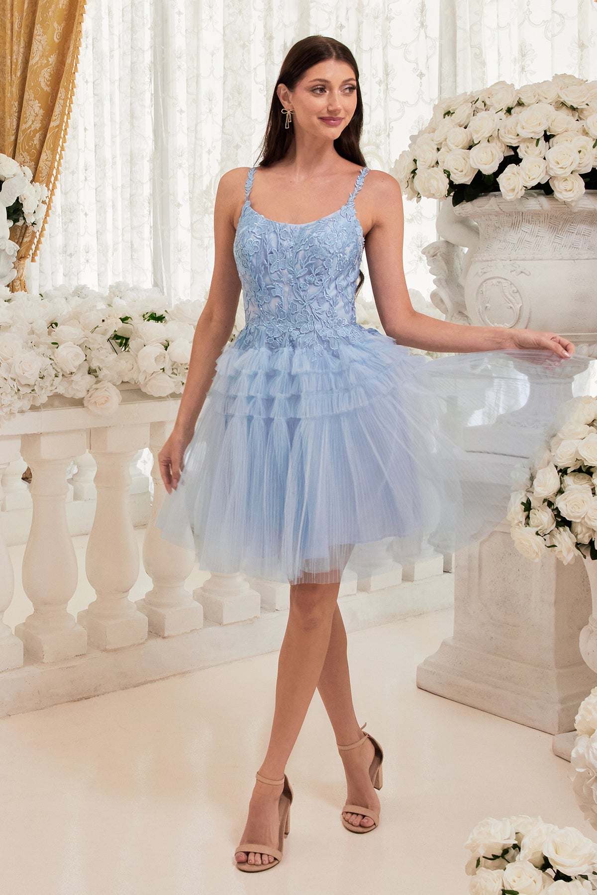 Embroidered & Ruffled Short Dress