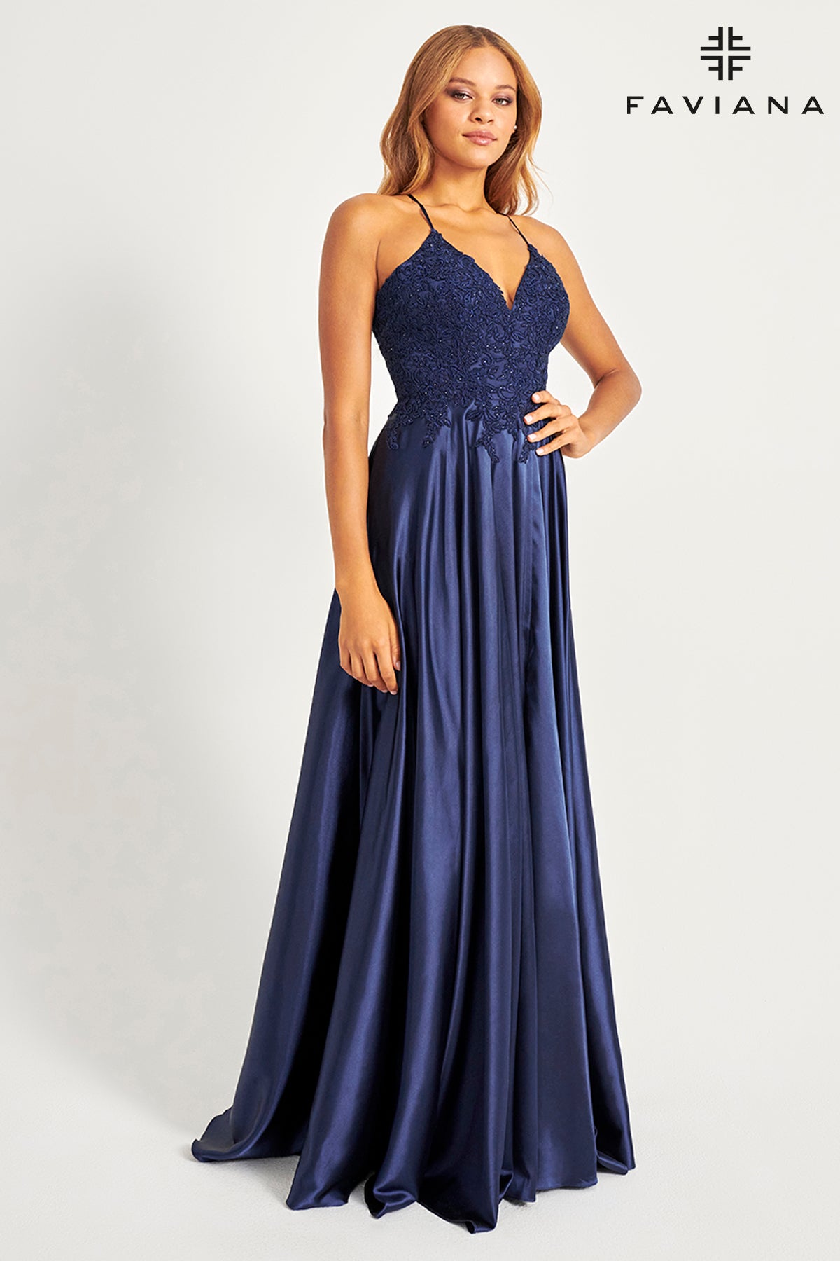 Embroidered Satin Lace-up Back Dress
