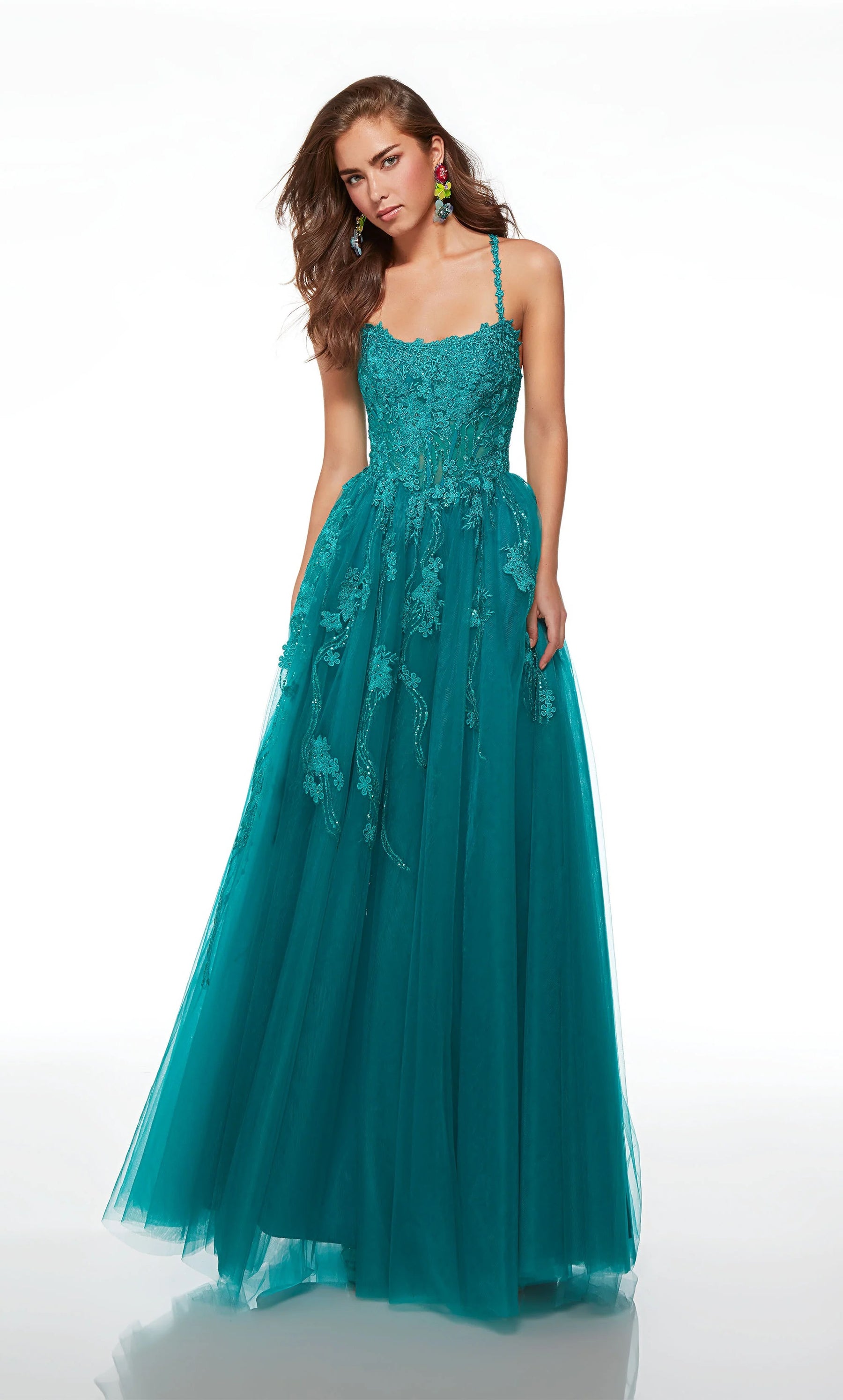 Embroidered Scoop Neck Strappy Gown