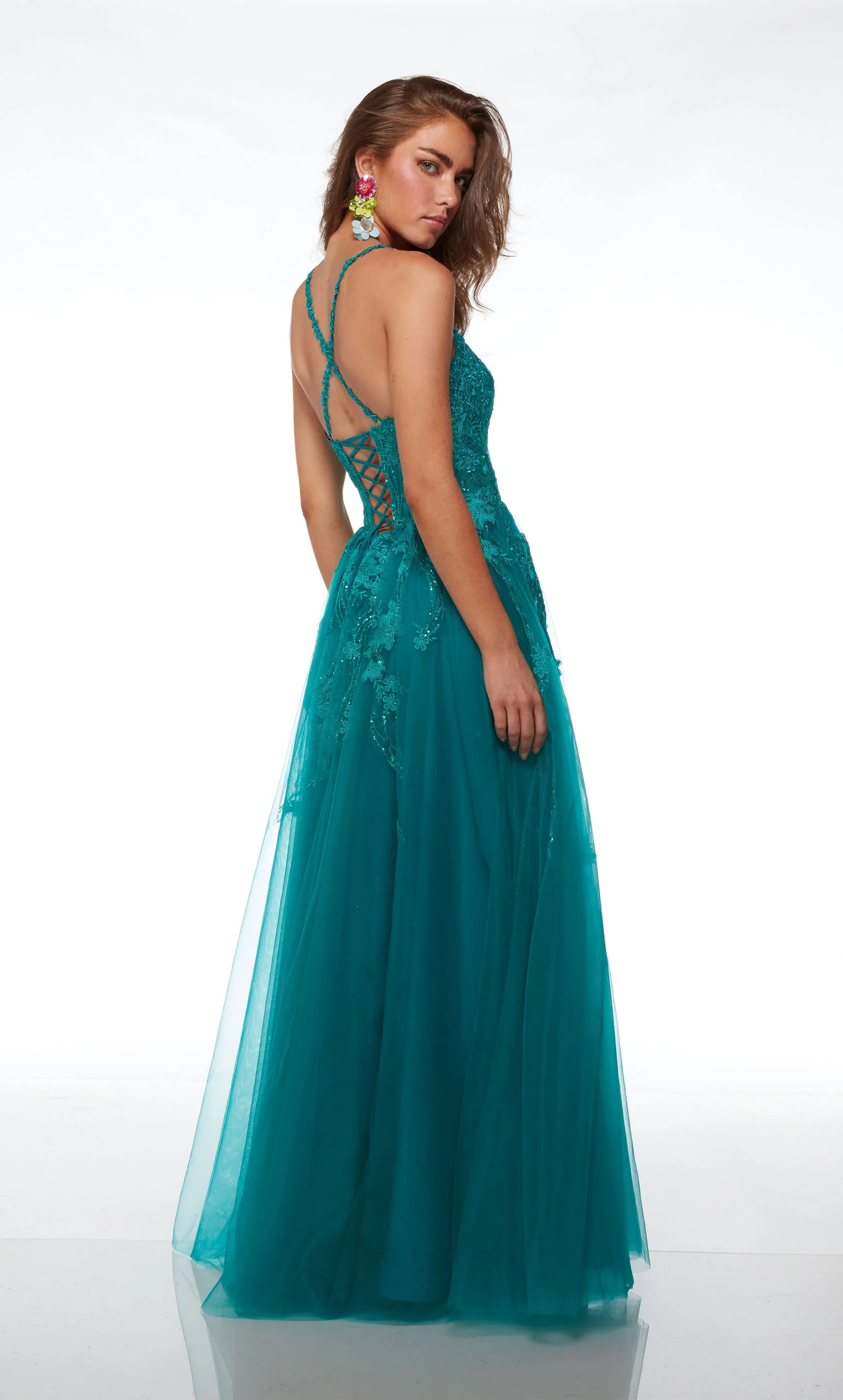 Embroidered Scoop Neck Strappy Gown