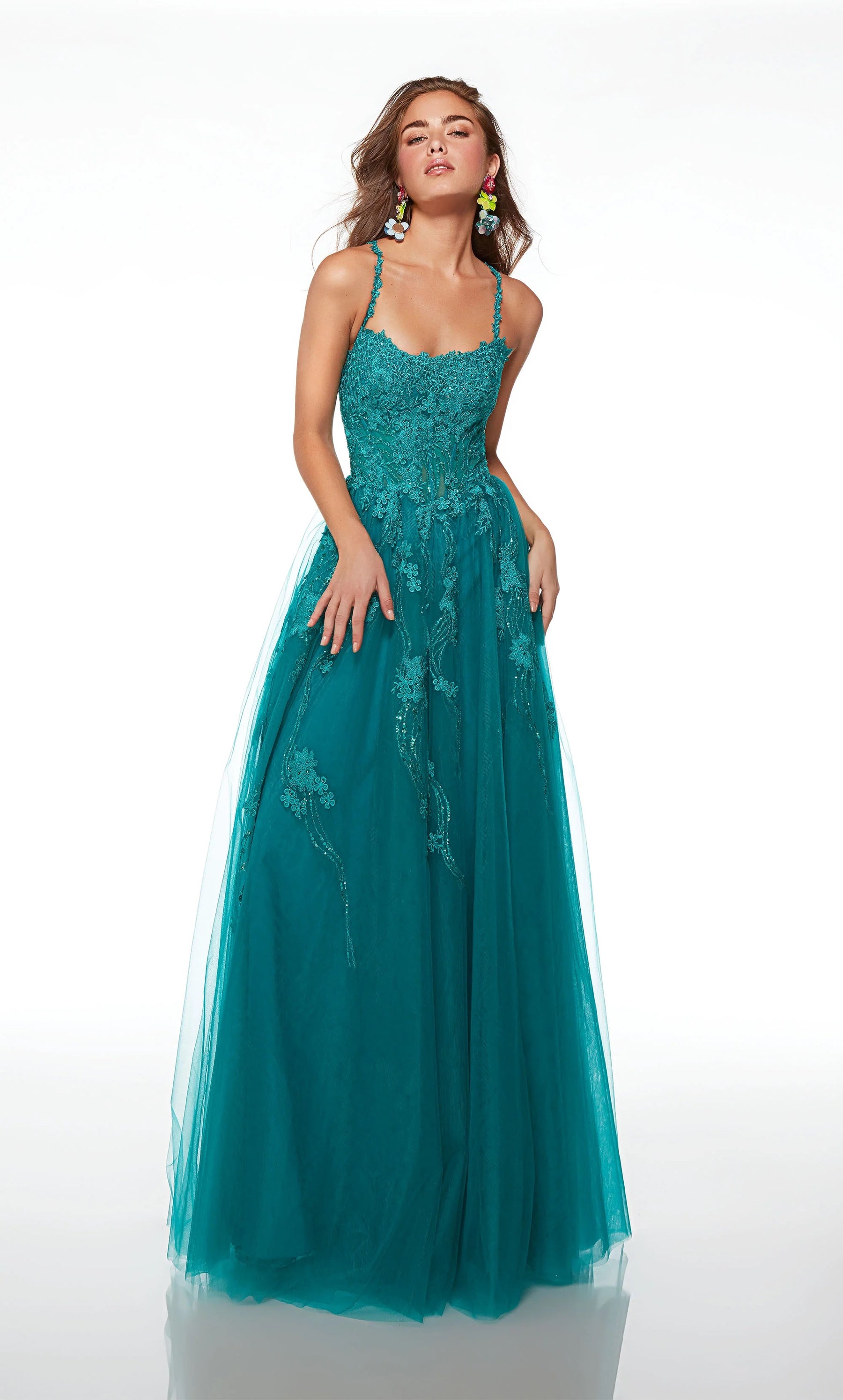 Embroidered Scoop Neck Strappy Gown